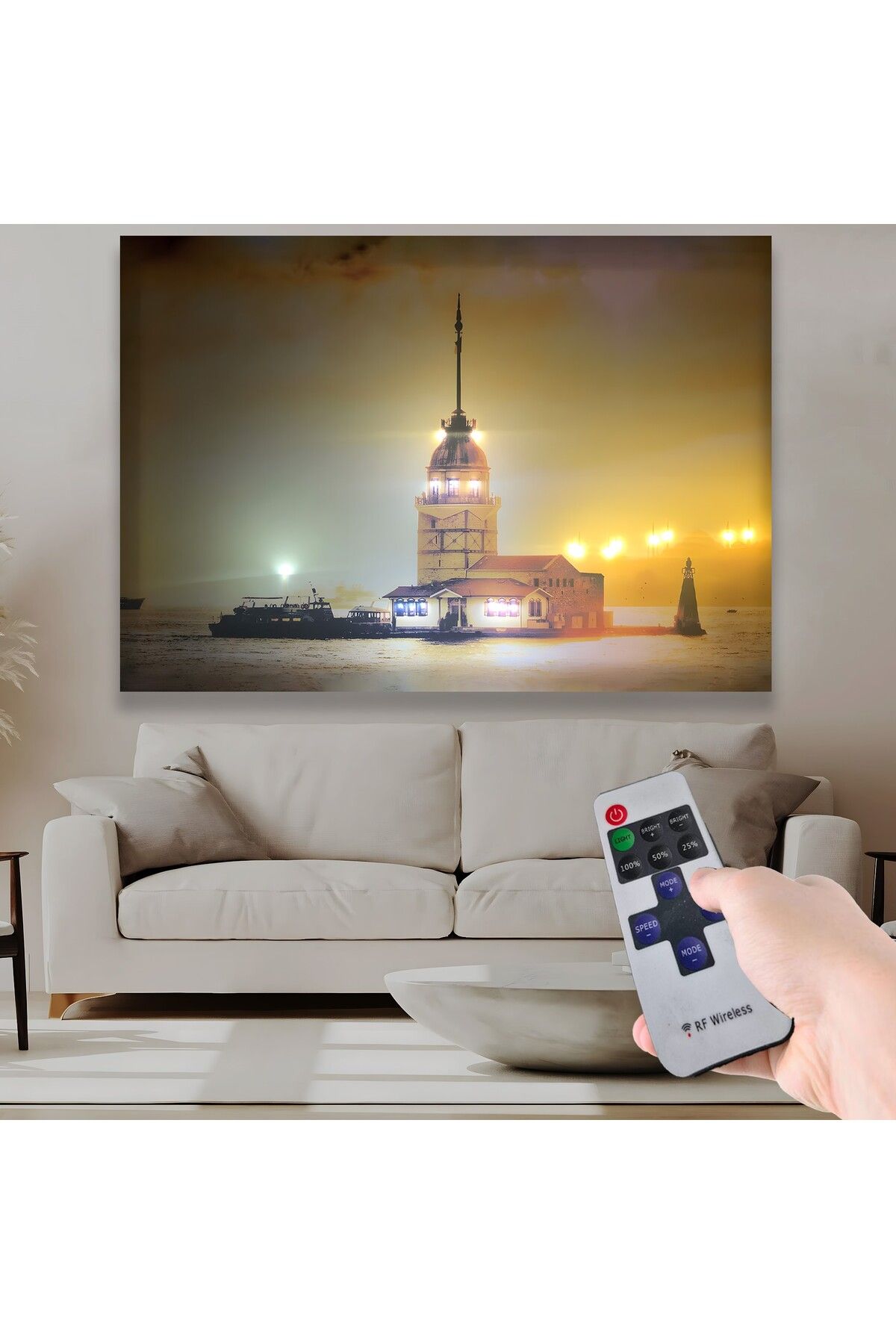 EMYA HOME Led Işıklı Uzaktan Kumandalı Kız Kulesi Kanvas Tablo