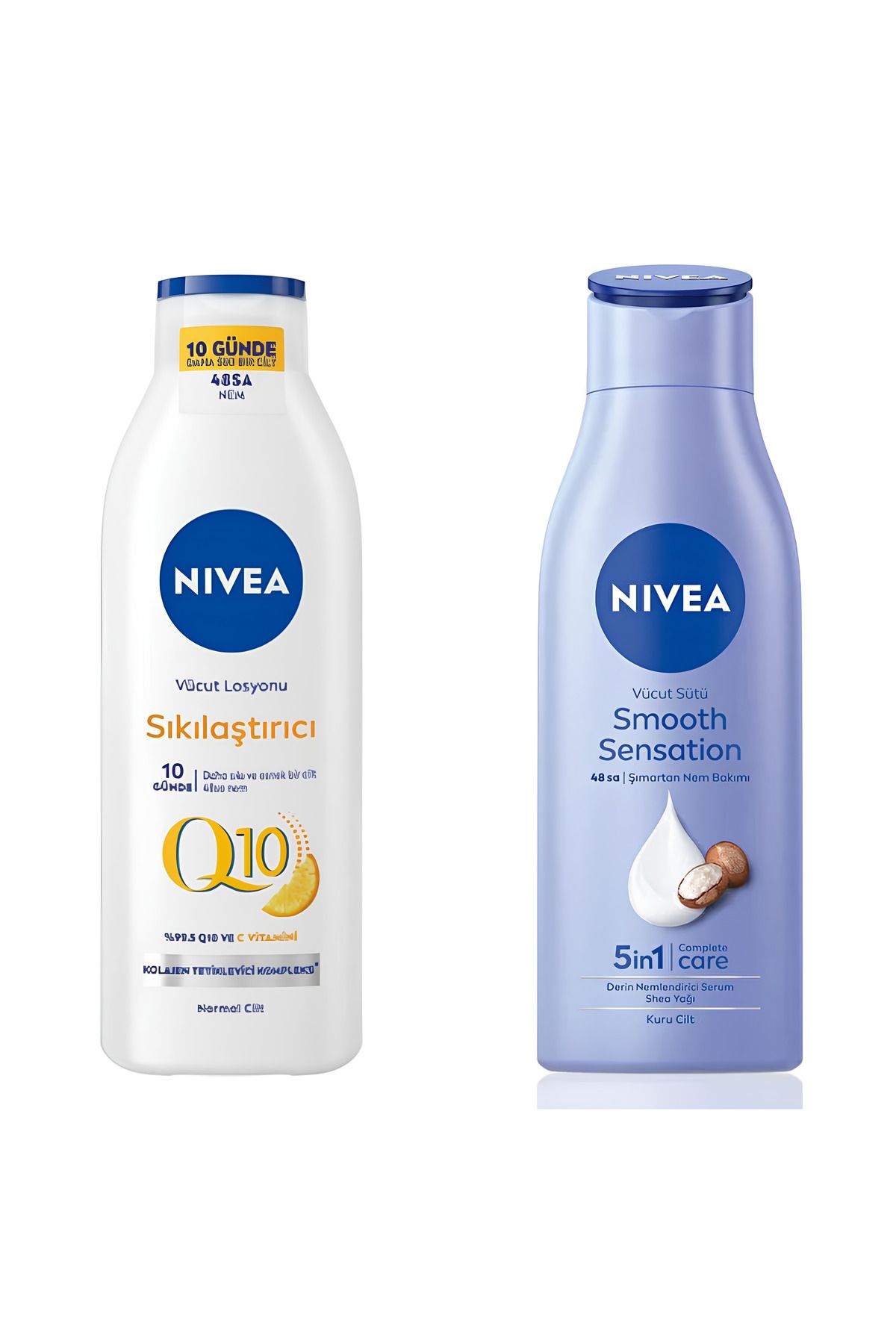 NIVEA Vücut Losyonu Q10 Sıkılaştırıcı 250 ml&Derin Nemlendirici Vücut Sütü Smooth Sensation 250ml