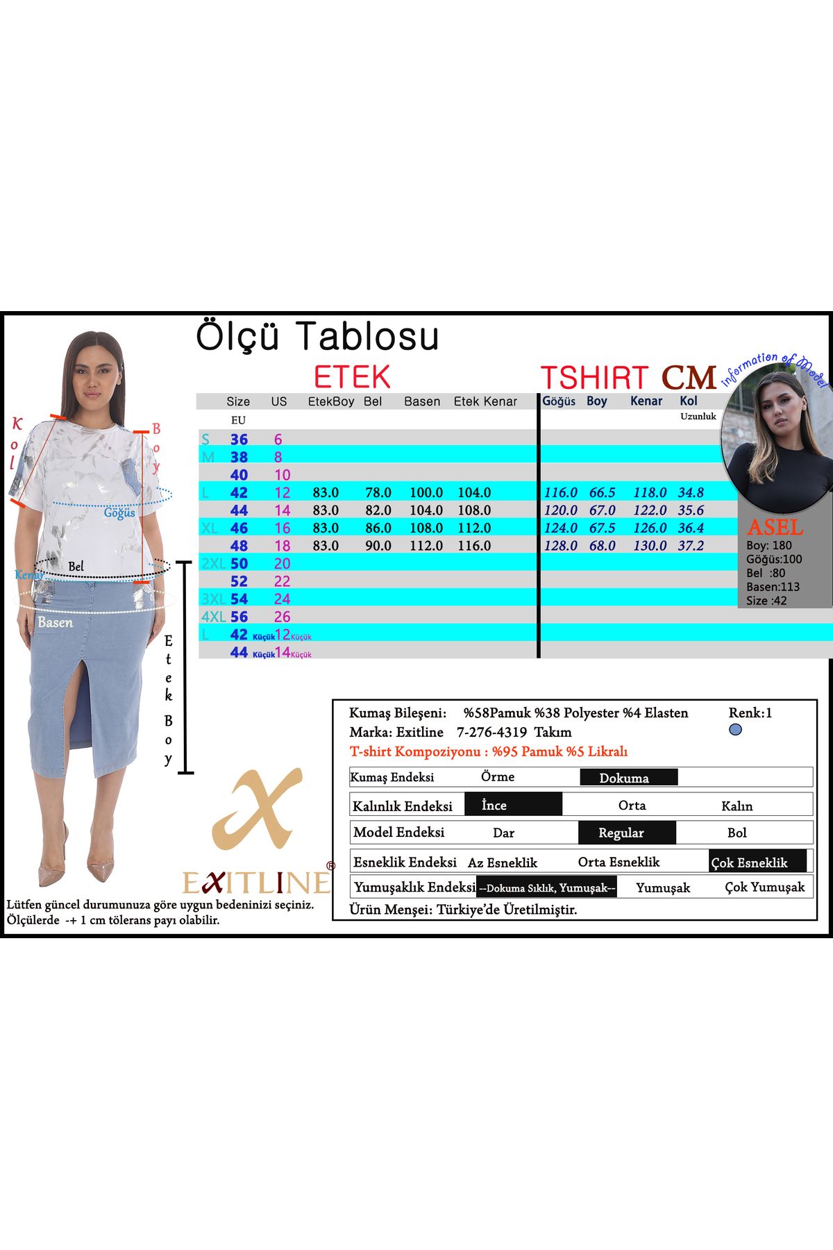 EXİTLİNE Kadın Baskılı Buz Mavi Etekli Takım Tshirt Etek