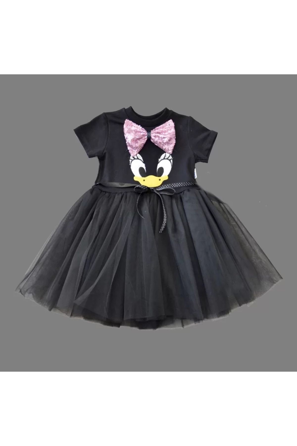 onlinebutik Pet Fiyonk Tokalı Ördek Nakışlı Astarlı Kız Bebek Tütü Elbisesi Siyah