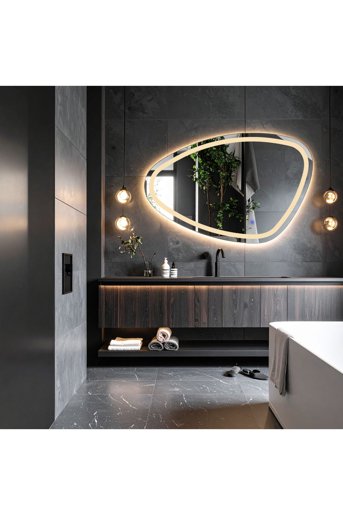 lumora mirror design Speci Günışığı Led'li Lazer Kumlamalı Lavabo & Banyo Aynası (Dokunmatik Sensörlü)