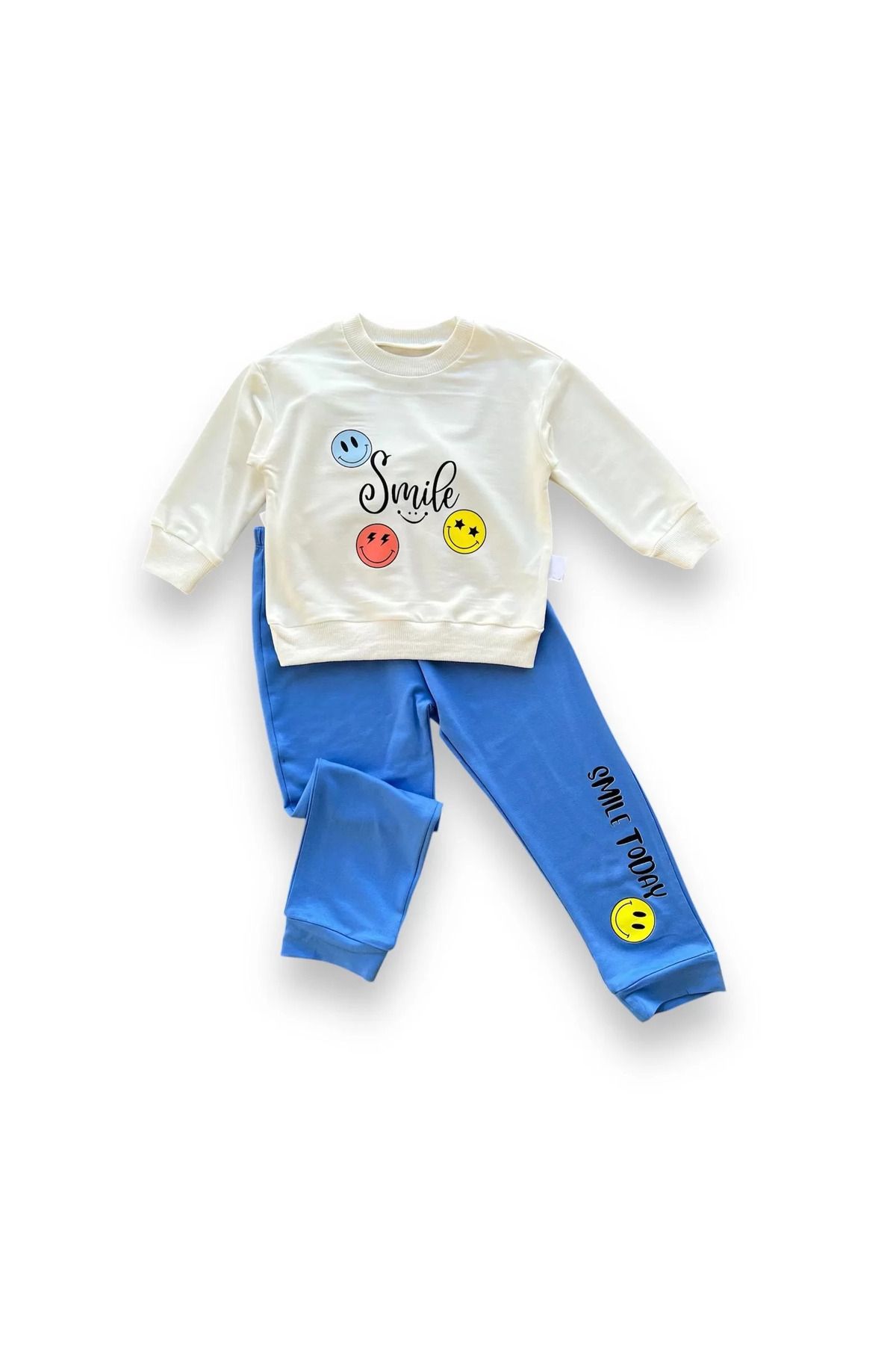 onlinebutik 6-9-12-18 Ay Emoje Baskılı Pamuk Penye Kumaş Erkek Bebek Takımı