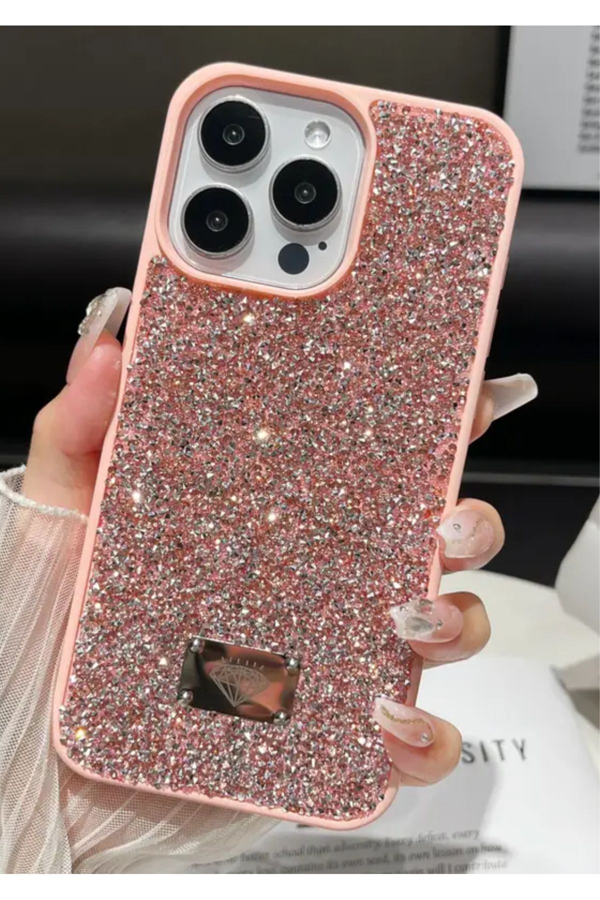 BCASE İphone 15 Pro Taşlı Kılıf Parlak Elmas Tasarım Lüx Silikon