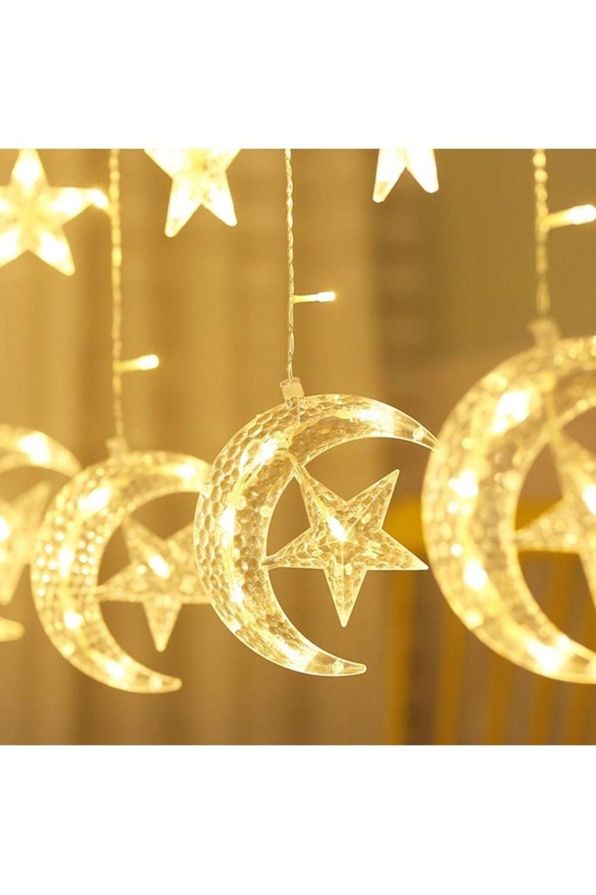 MANTEL Ay Yıldız Saçak Perde Led 2 Metre 3 Saçaklı Fişli Günışığı Dekoratif Led Süsleme Led