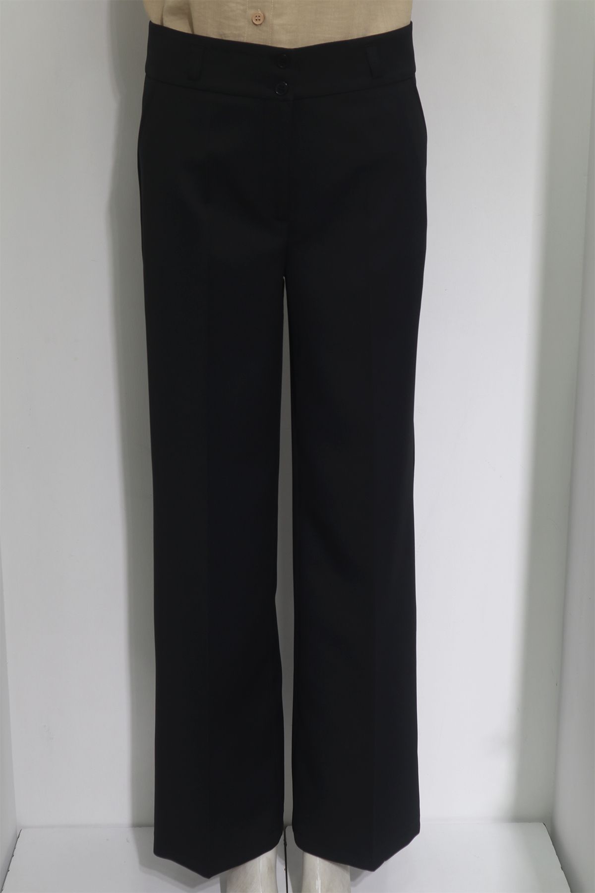 KLAPA Fistan Store Kadın Siyah Düz Yüksek Bel Rahat Kesim Geniş Paça Astarlı Yazlık Kumaş Pantolon