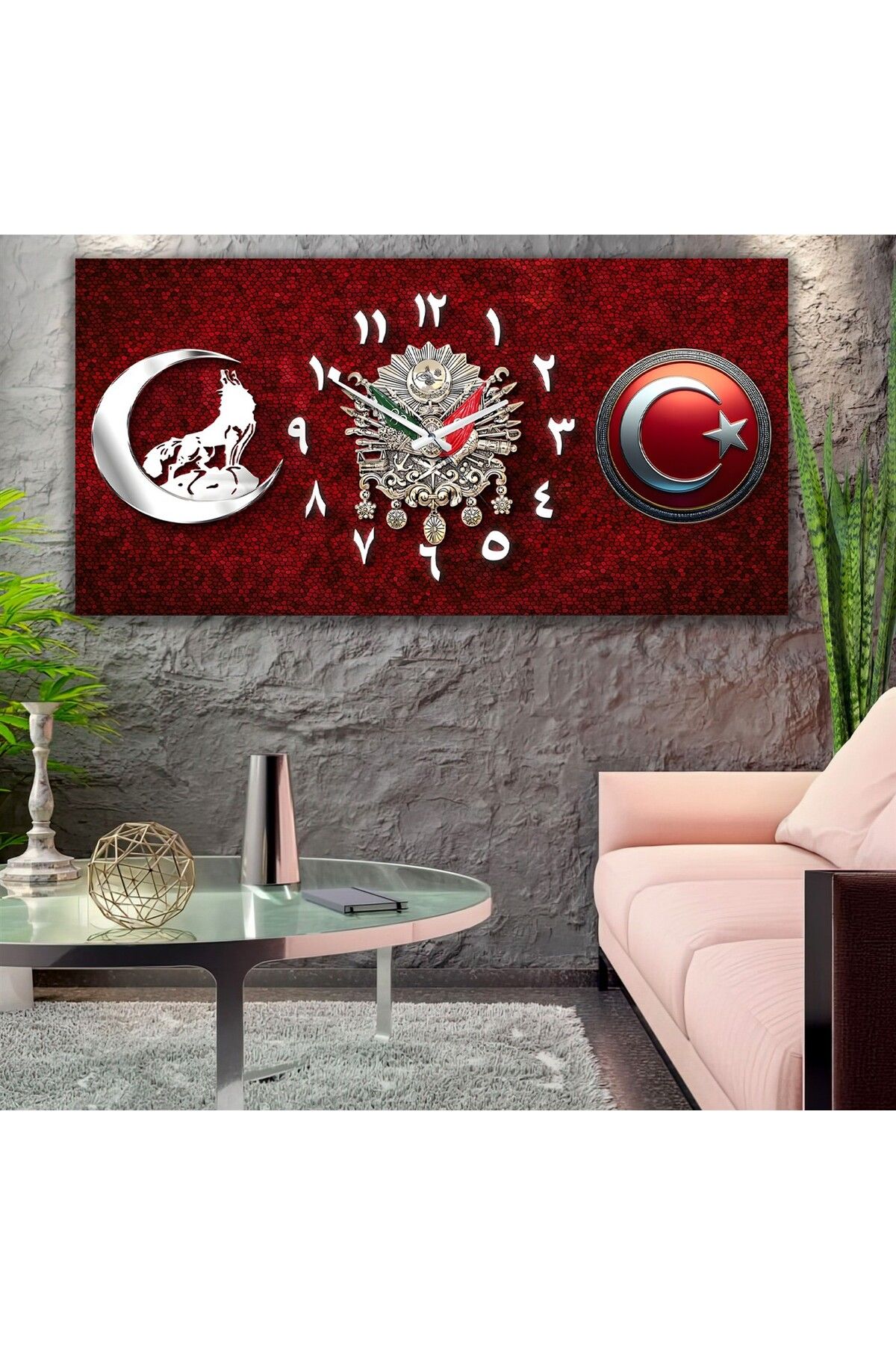EMYA HOME Saatli Osmanlı Tuğrası Panoramik Kanvas Tablo