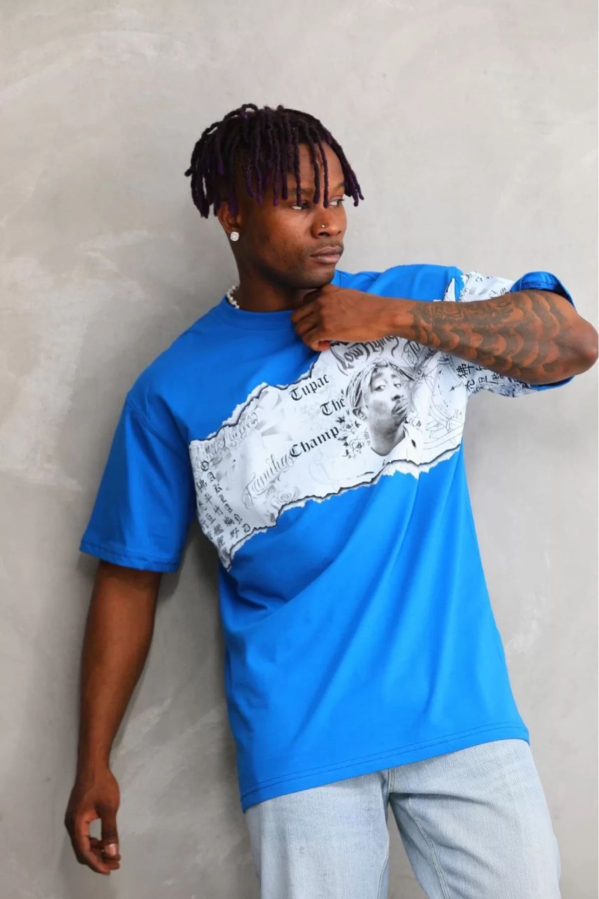 İndigo Park Erkek Tişört Unisex Bisiklet Yaka Baskılı Oversize T-Shirt
