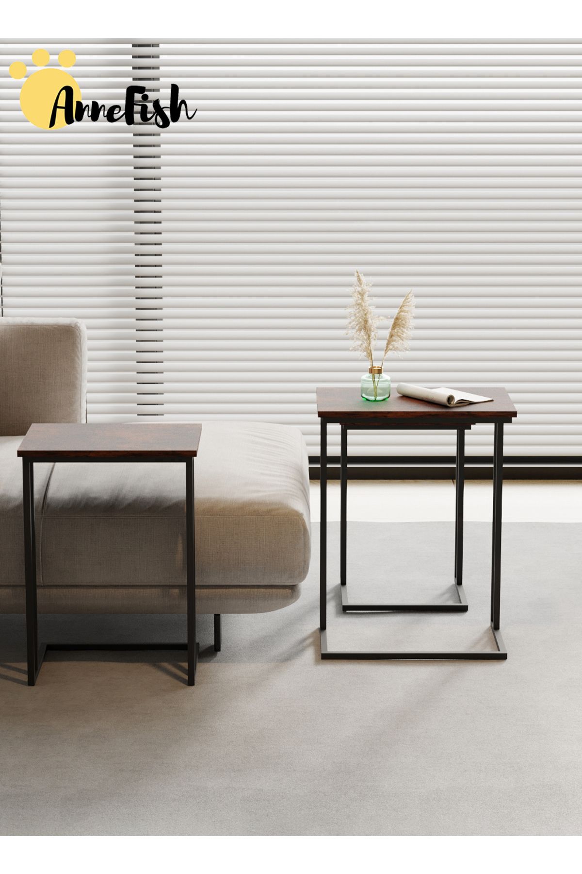 AnneFish-3Pcs C-Shaped Coffee Service Table Set Side Nesting Table Table Small Coffee Table Couch Table 3