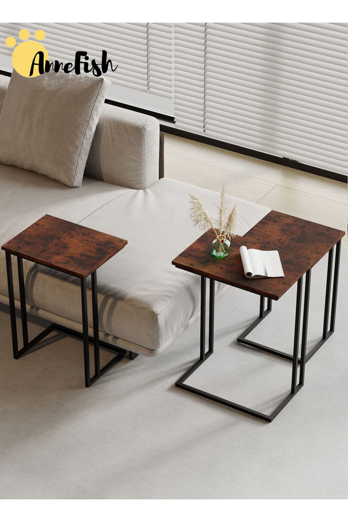 AnneFish-3Pcs C-Shaped Coffee Service Table Set Side Nesting Table Table Small Coffee Table Couch Table 2