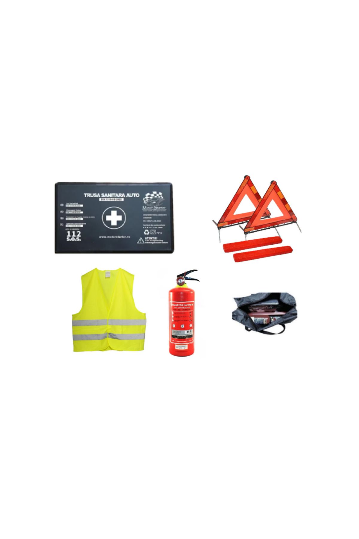 motor starter Kit Siguranta Omologat - 1xtrusa Auto, 2xtriunghiuri, 1xstingator, 1xvesta, 1xgeanta Depozitare - One Size