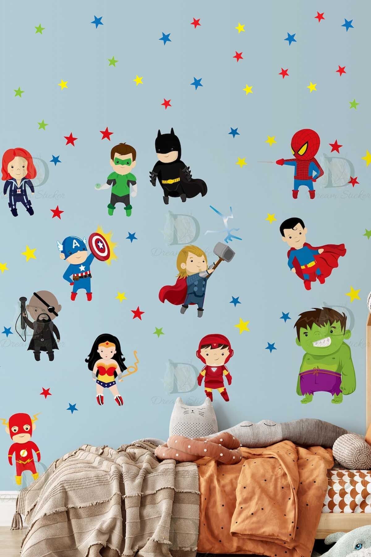 KT Decor Süper Kahramanlar Erkek Çocuk Odası Duvar Sticker Seti