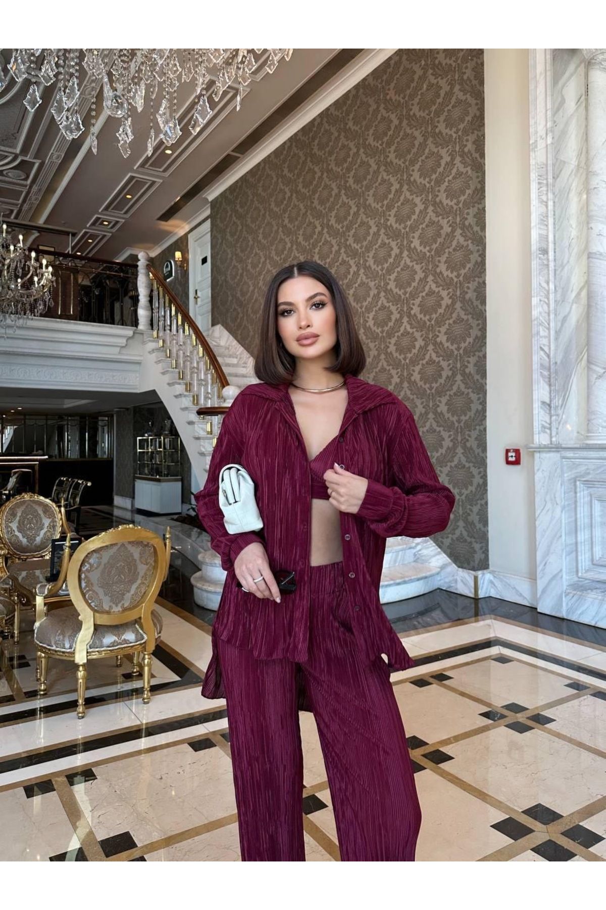 Ekim Store Piliseli Fitilli Krinkıl Kumaş 3lü Takım