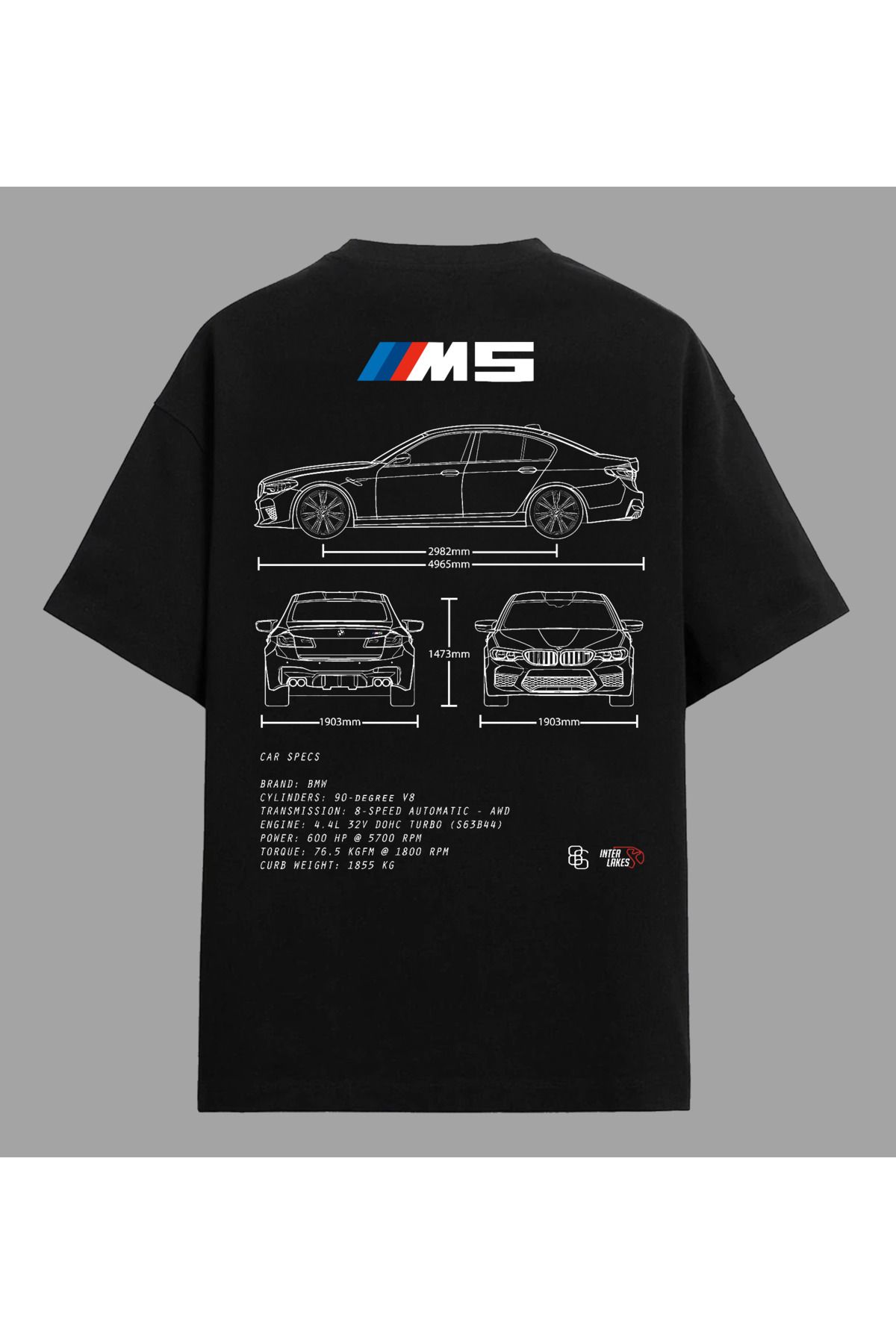 Edizen BMW M5 T-shirt Unisex Oversize %100 Pamuk Siyah