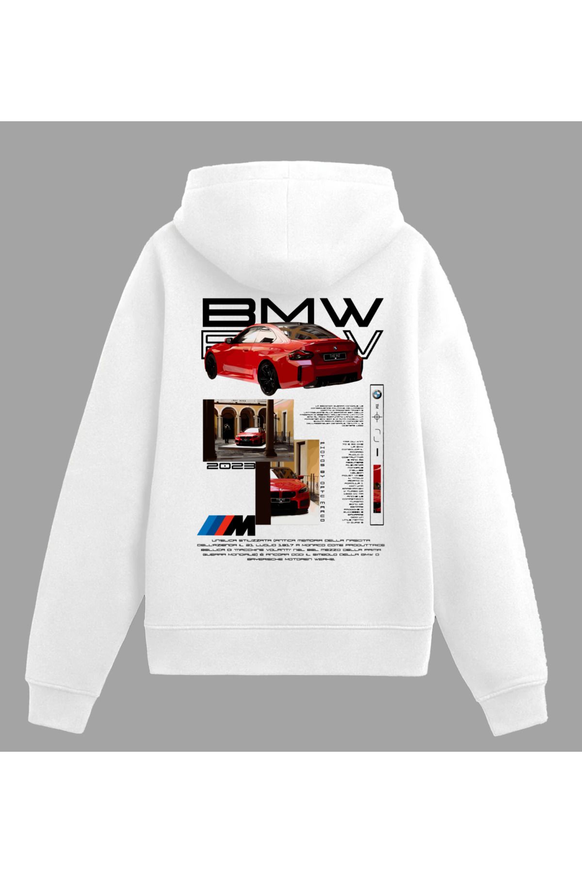 Edizen BMW M2 Hoodie Unisex Oversize %100 Pamuk Beyaz Kapüşonlu Sweatshirt