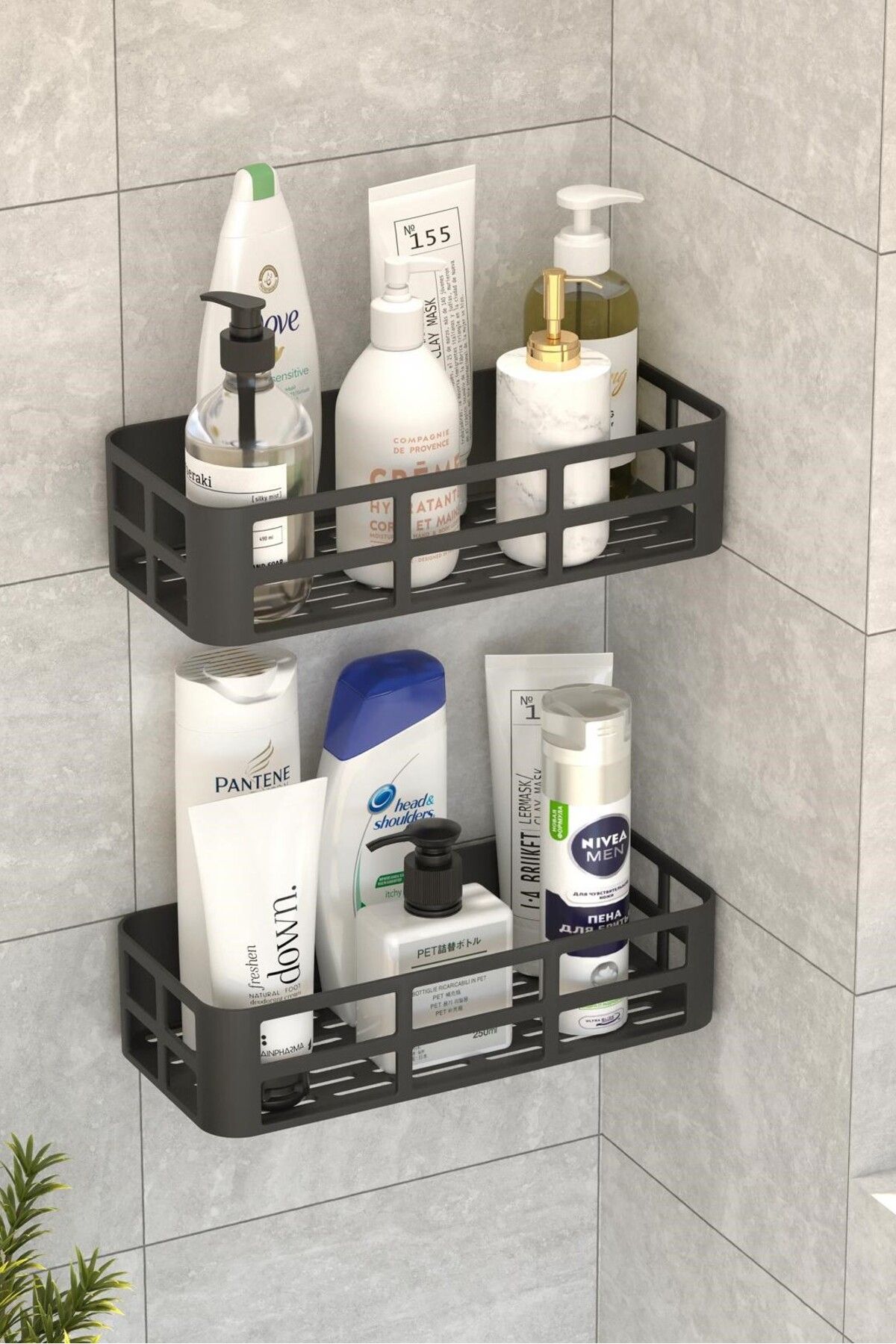 nouray Banyo Düzenleyici Şampuanlık Sabunluk 2 Li Set Yapışkanlı Duş Rafı Organizer
