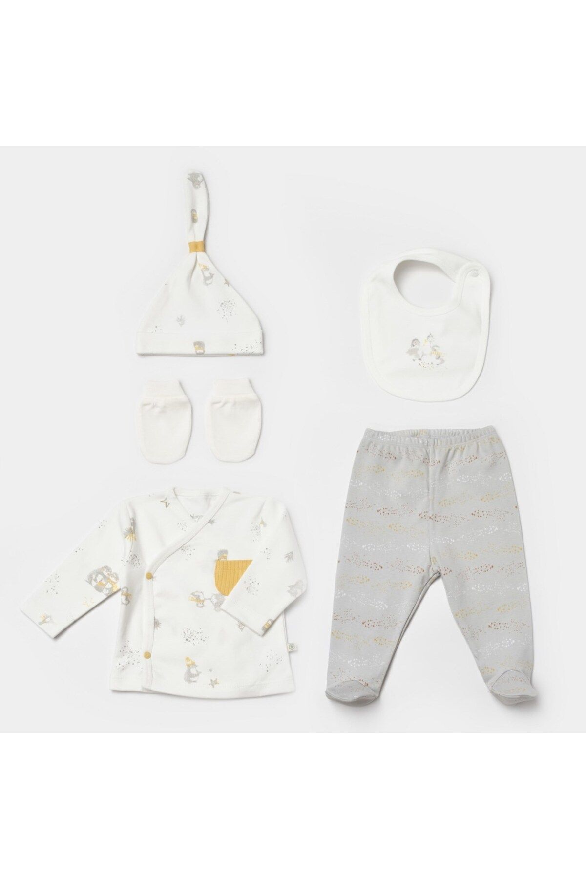 Bibaby Biorganic Penguin Club 5 Parça Hastane Çıkış Seti 62351 Ekru Gri