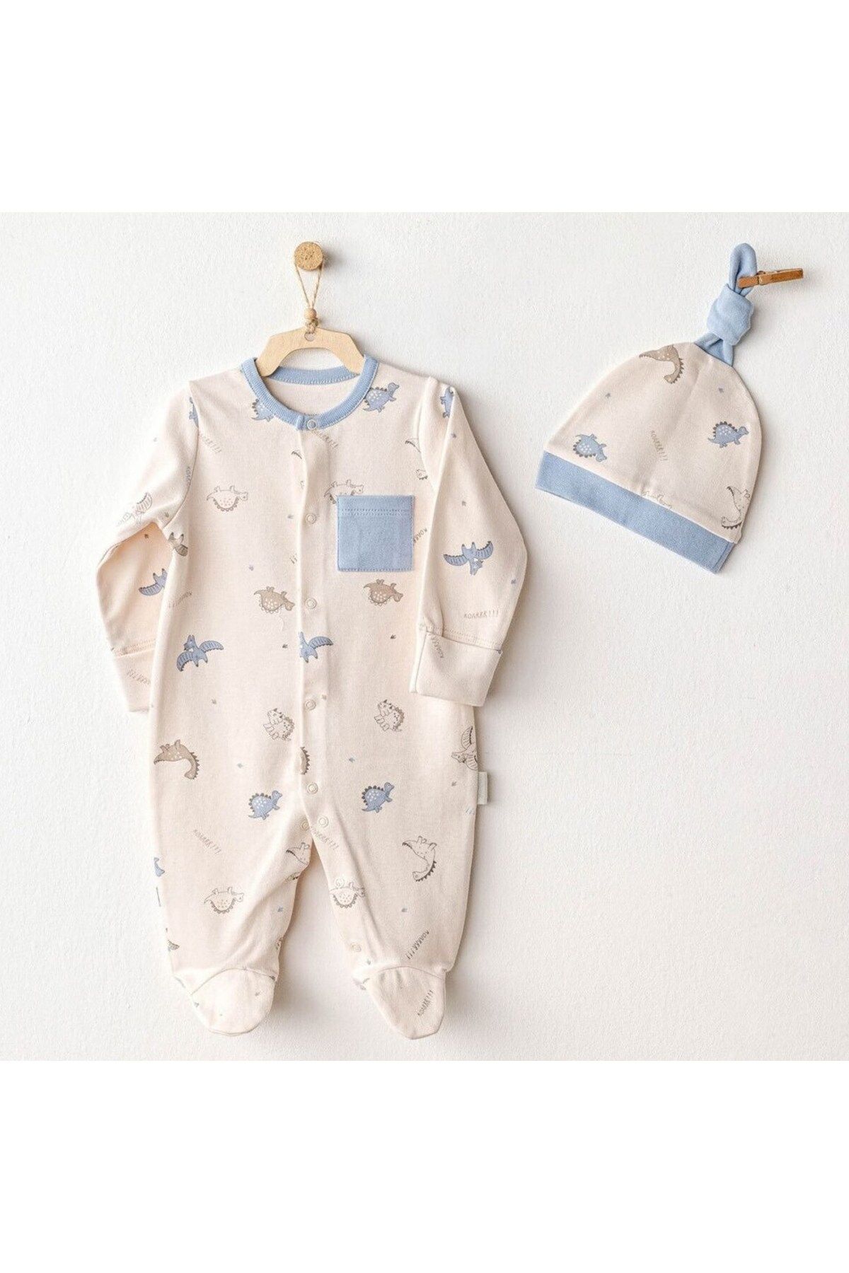 andywawa AC25919 Romper Hat Set Dino Bebek Tulum Takım Beige