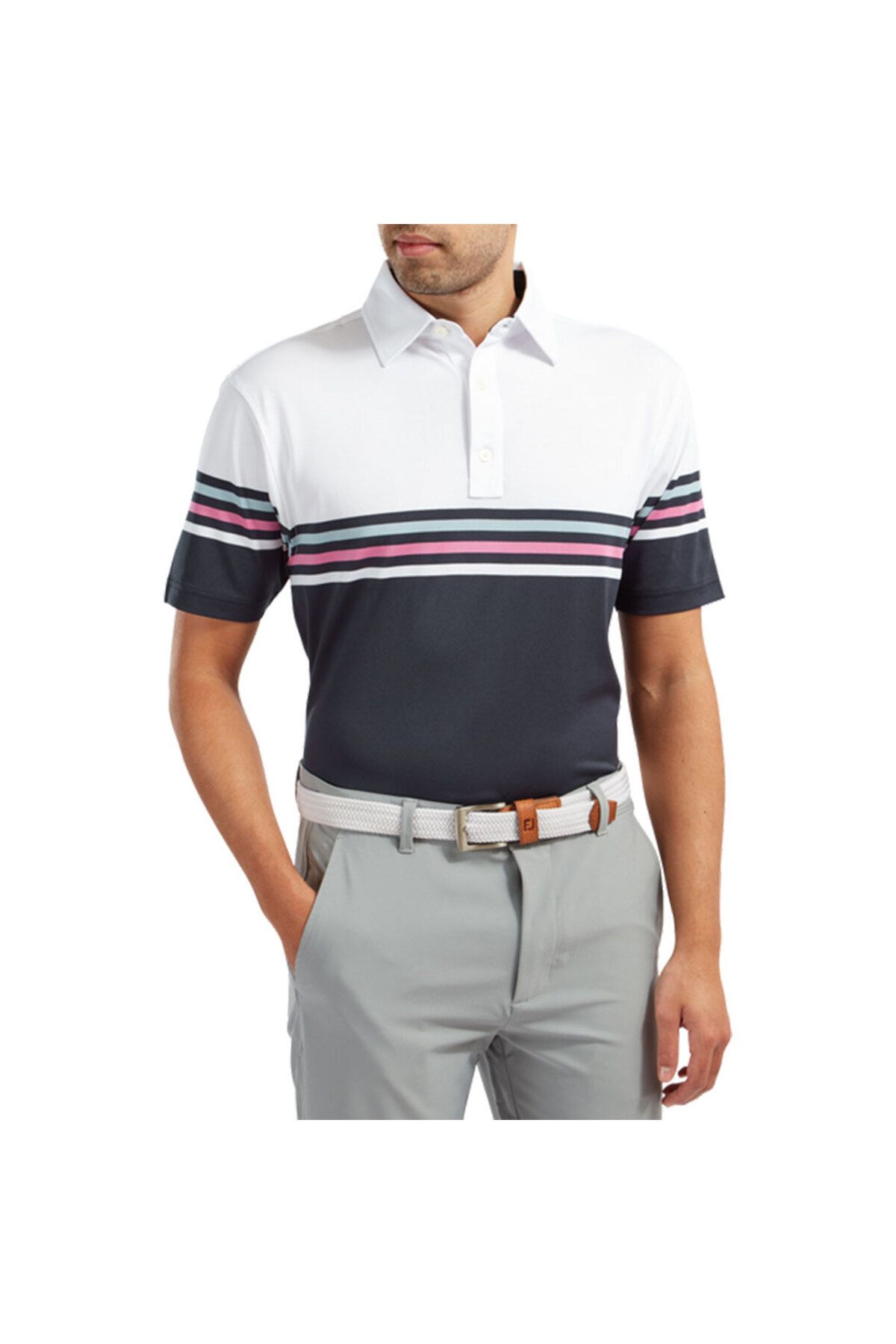 FootJoy Stretch Pique Renk Bloklu Polo Yaka Wht/Nvy Golf T-Shirt 90365