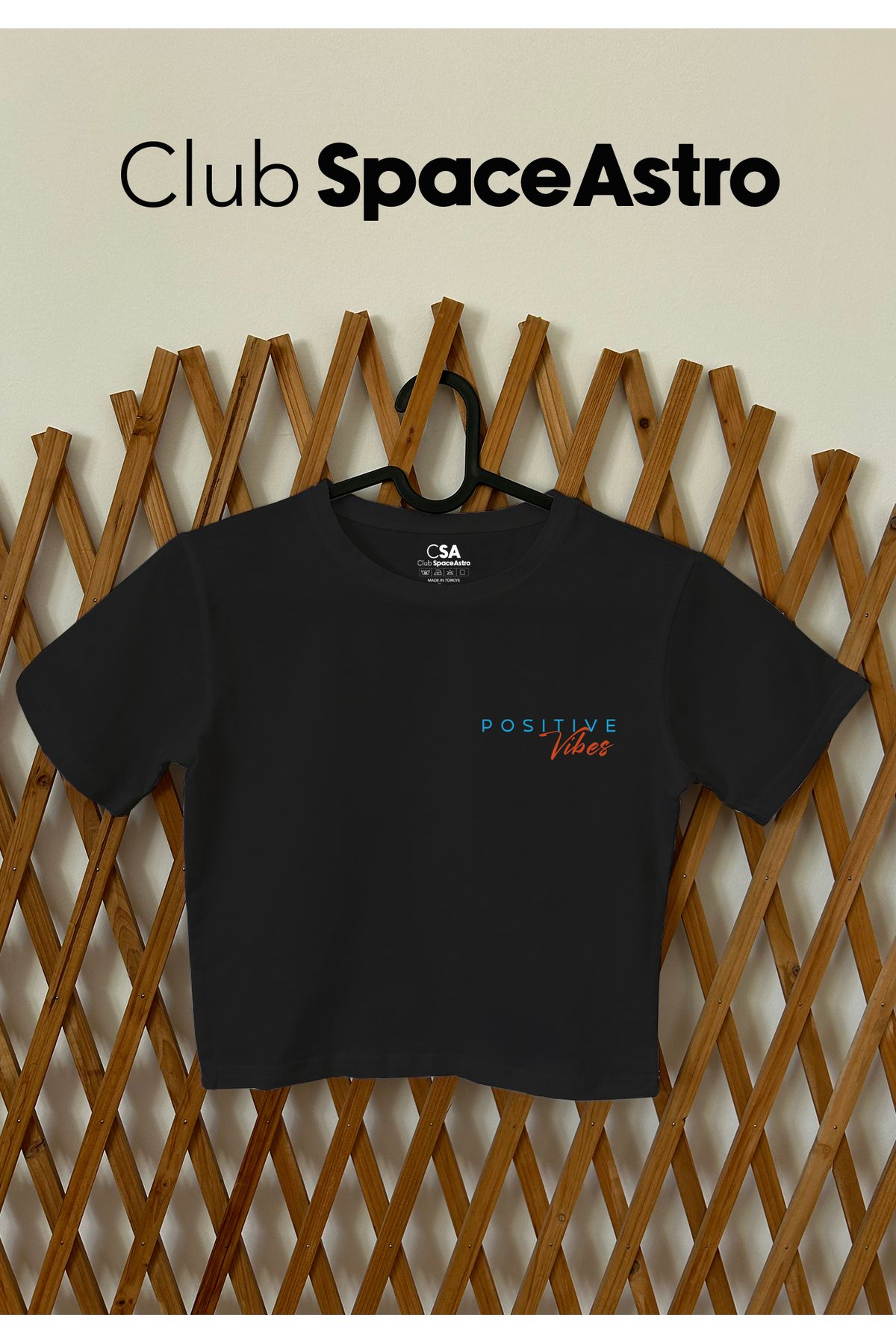 ClubSpaceAstro Positive Vibes Baskılı Pamuklu Likralı Bisiklet Yaka Crop Kadın Üst
