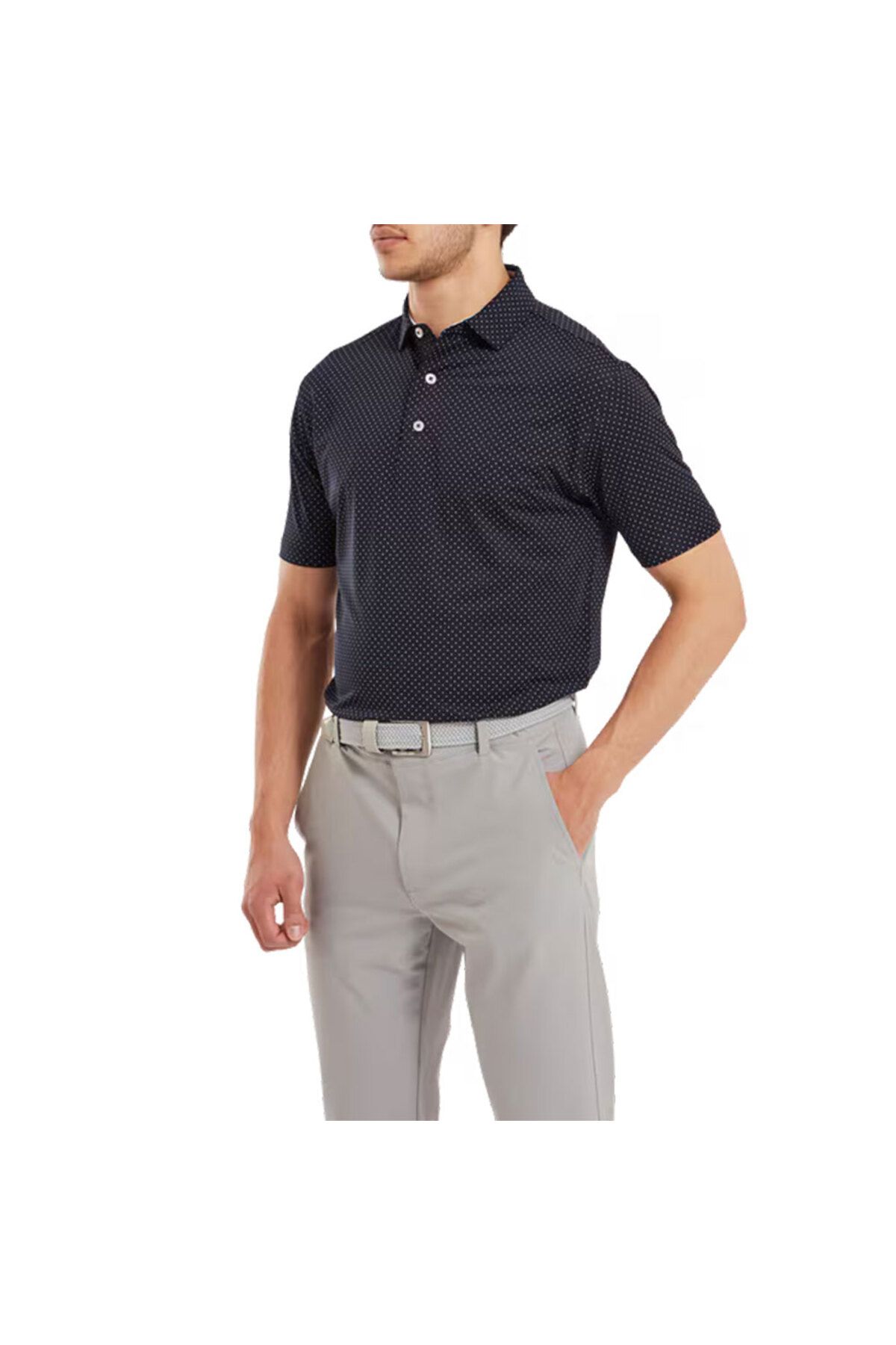 FootJoy Stretch Lisle Nokta Baskı Polo Yaka Lacivert Golf T-Shirt 81675