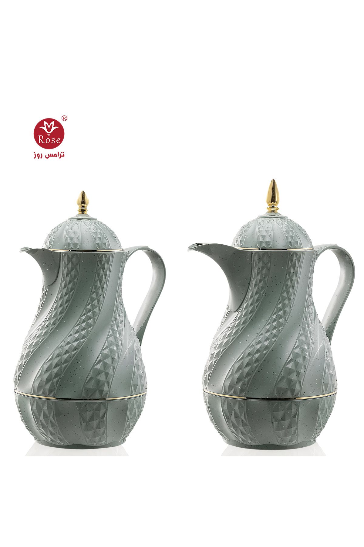 Rose-RS-2424 - A distinctive patterned tea and coffee thermos set consisting of two rose thermoses, one with a capacity of one and a half liters of coffee and one and a half liters of tea. 1