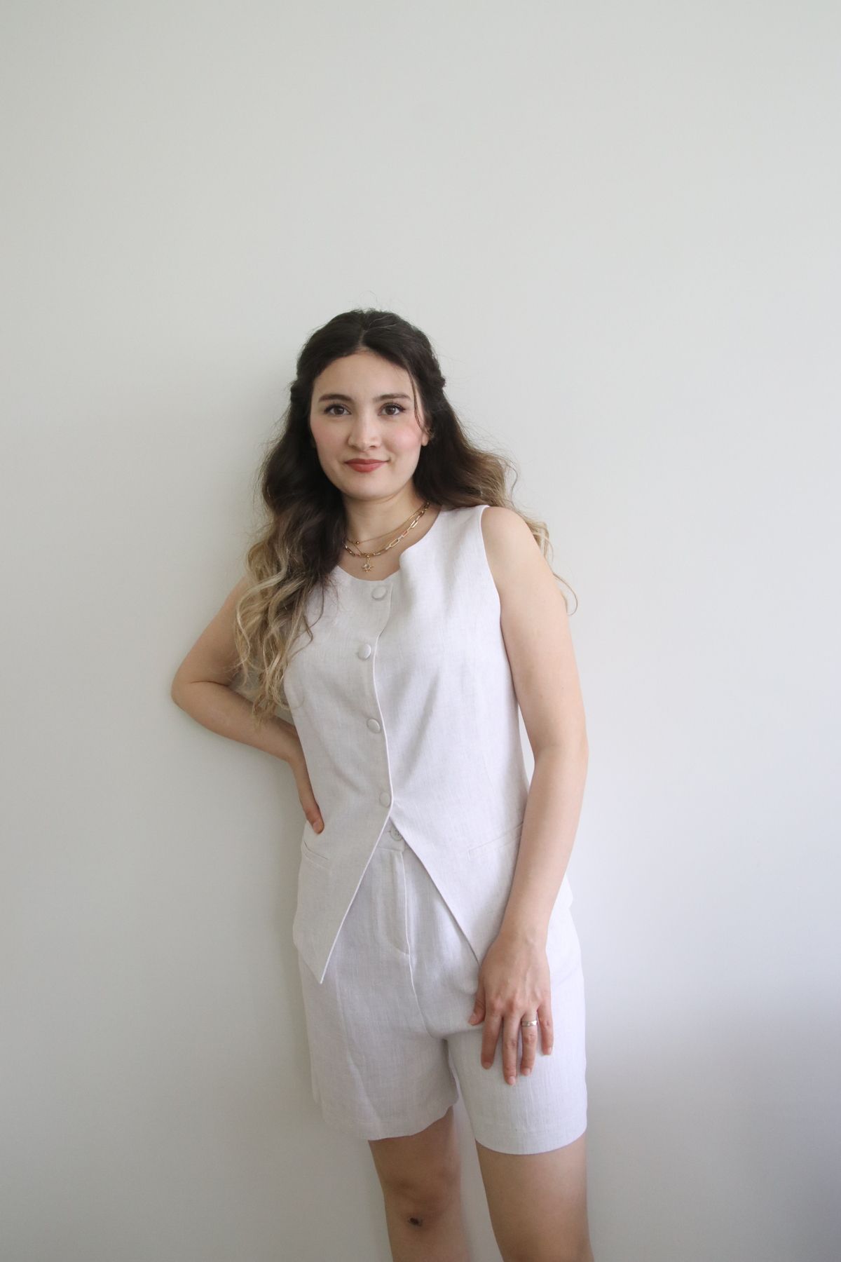 Nihanello Butik keten yelek şort alt üst takım