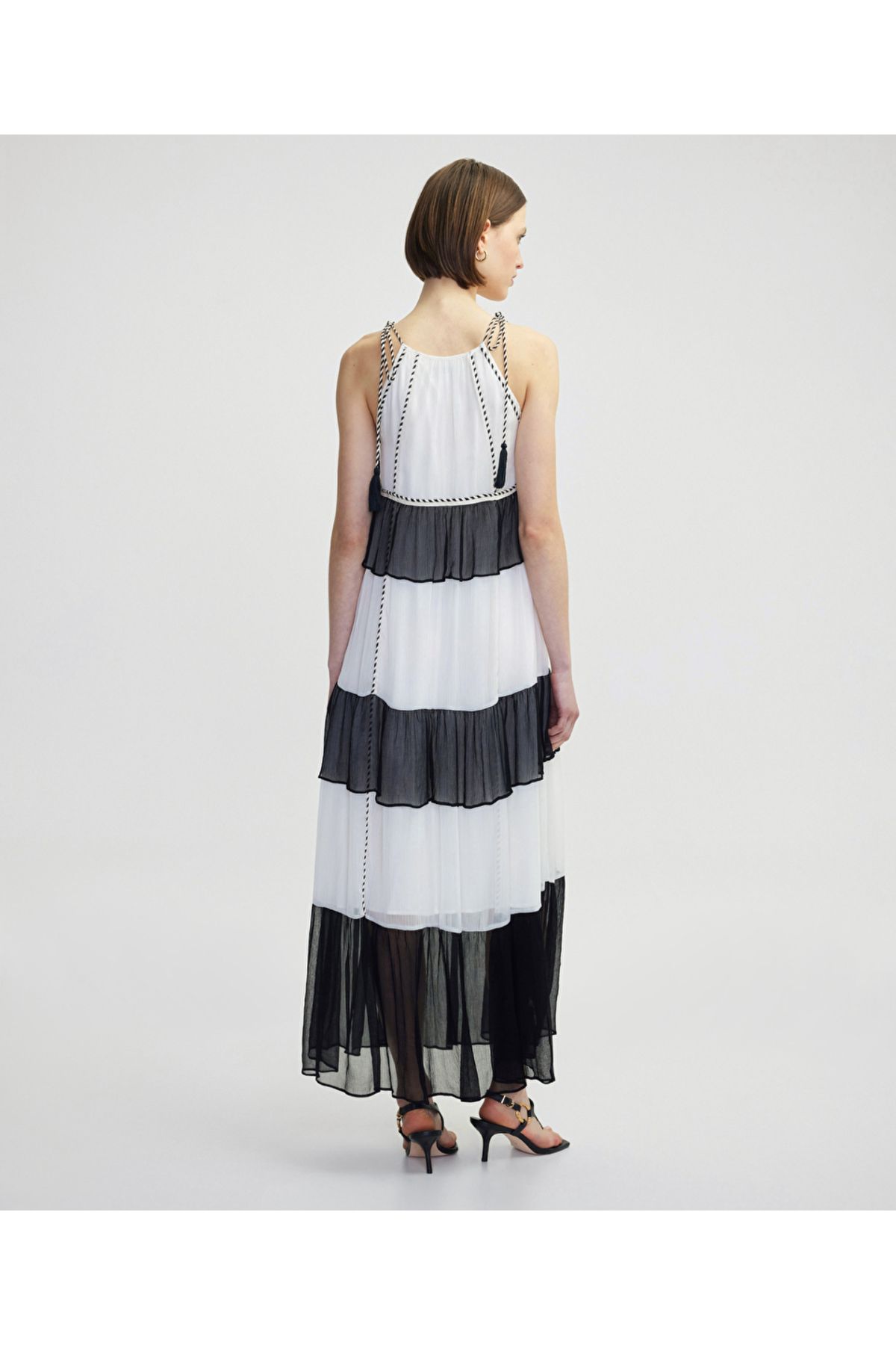 Halter yaka colorblock elbise - 8