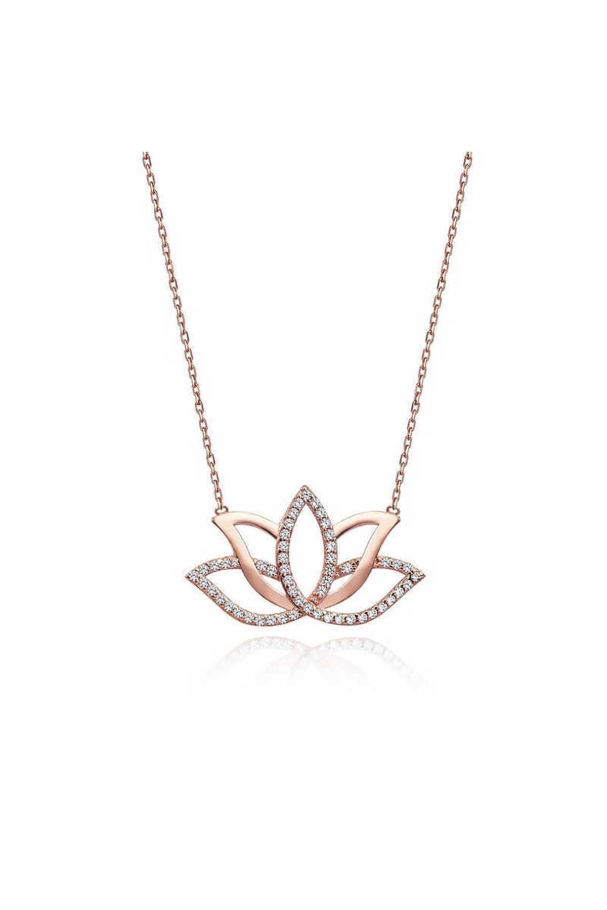 ecepazarlama Gümüş Rose Lotus Çiçeği Kolye