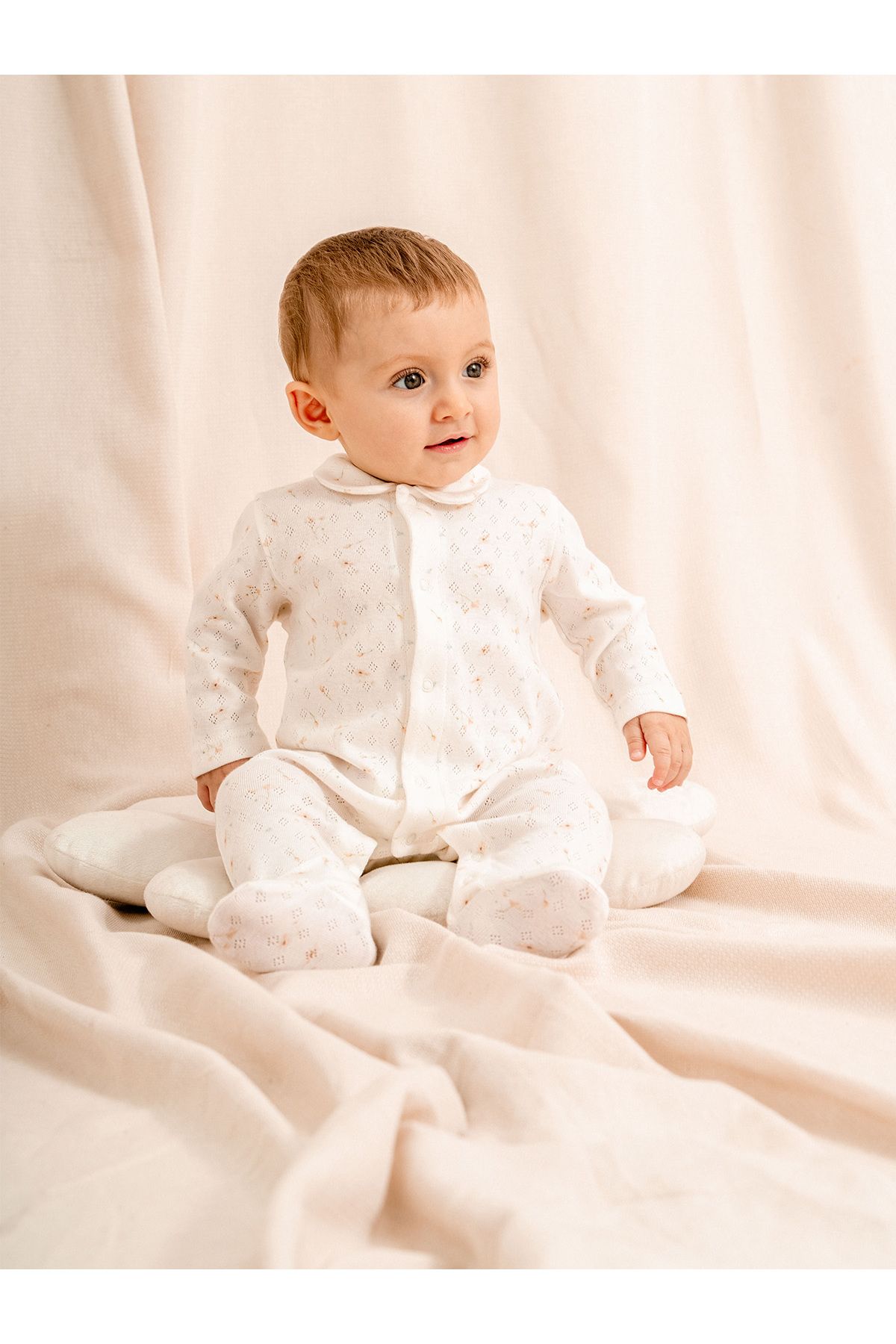Kidaxi Jakarlı Baskılı, Bebe Yakalı, Patikli Bebek Tulum (1-3 / 3-6 / 6-9 / 9-12 Ay)