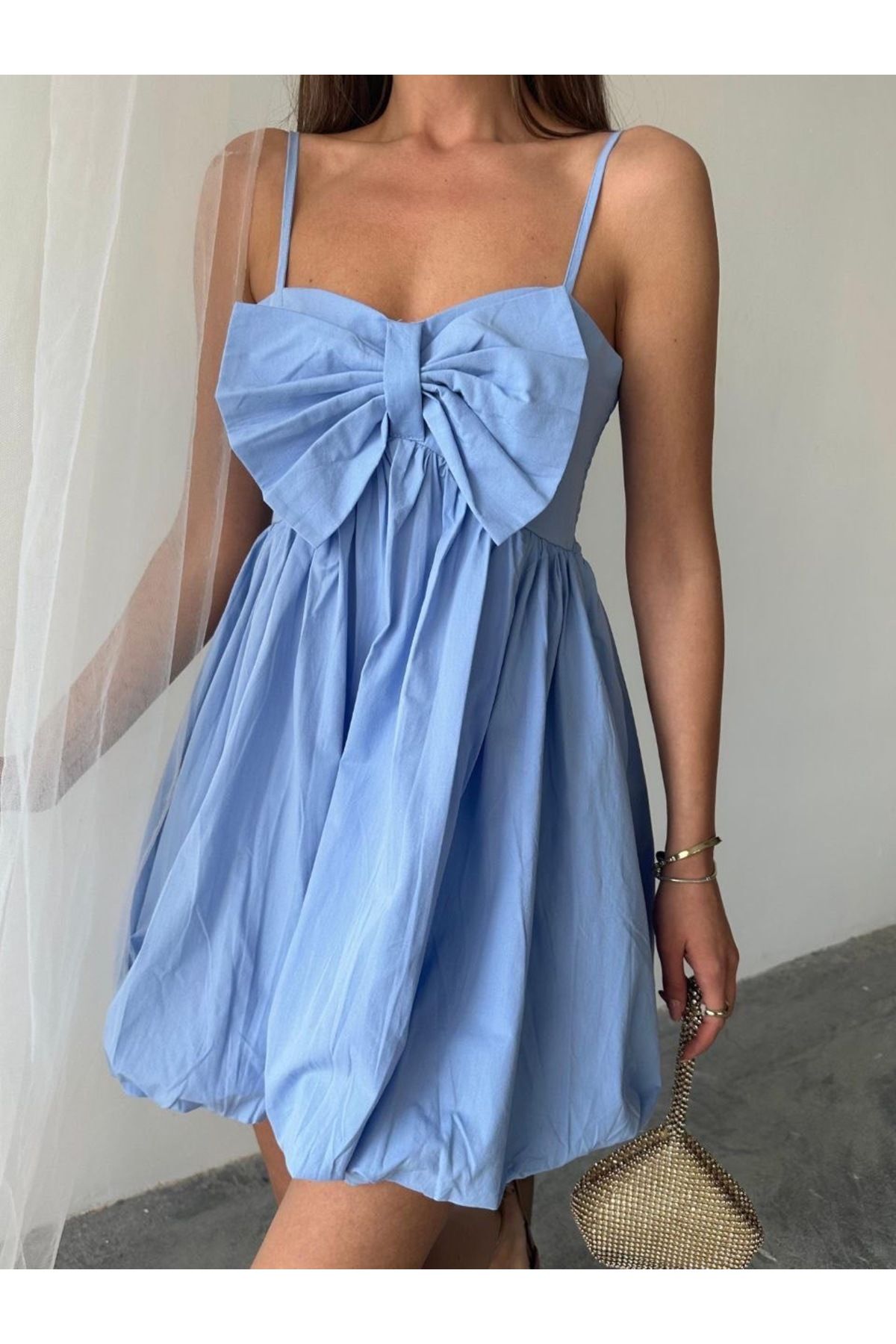 Ekim Store Fiyonklu Büzgülü Kısa Elbise