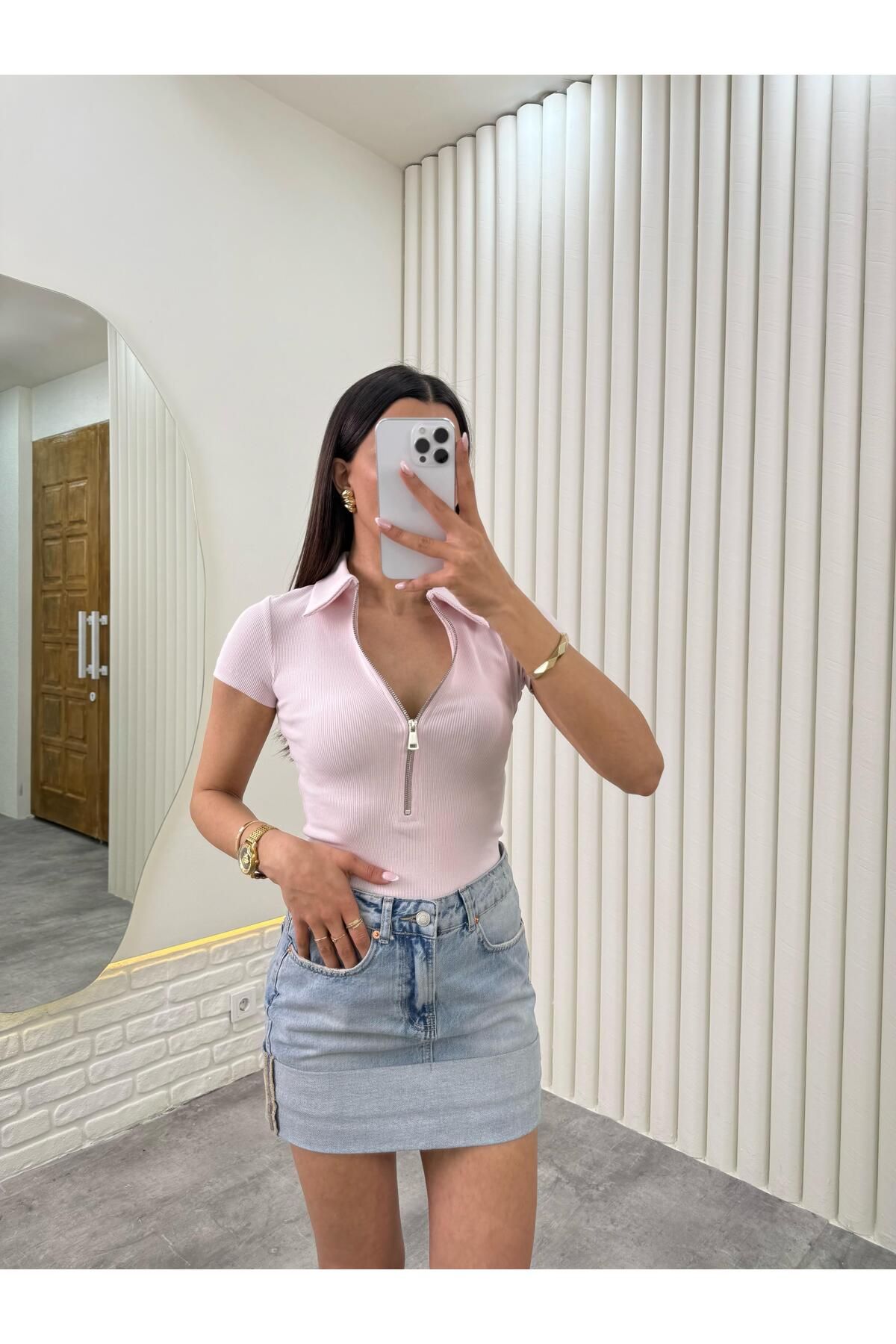 Gaus Pembe Önü Fermuarlı Tshirt Gaus00330