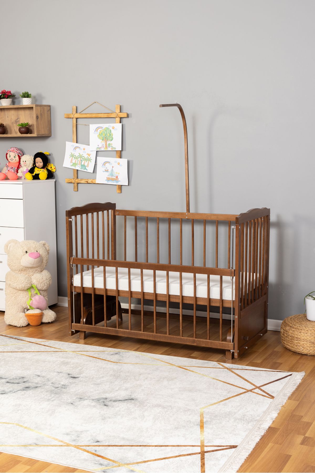 Carino Wins TEK YATAK Ahşap Beşik Anne Yanı Yeni Doğan Tutku CEVİZ Bebek Beşiği