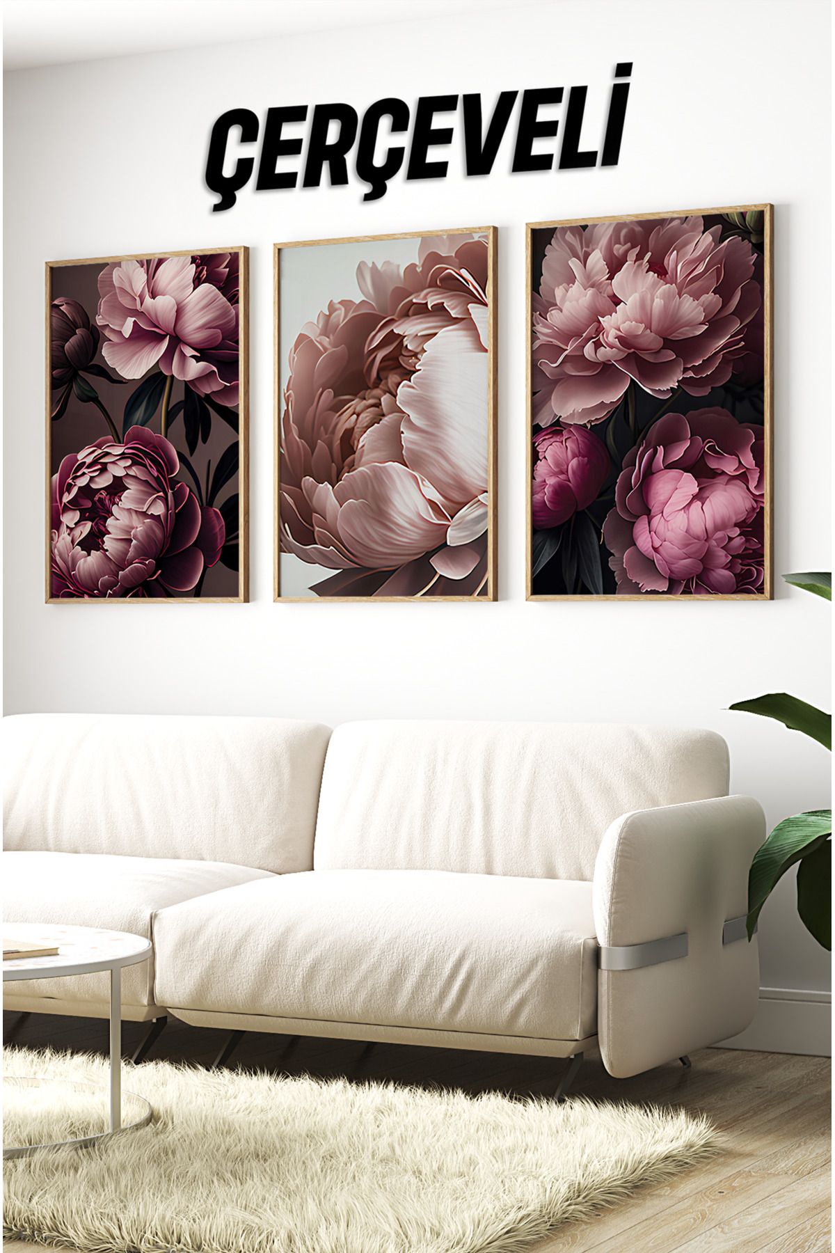 kutuTR Ahşap Çerçeveli Mdf Tablo Seti Salon Ve Oturma Odası Için Çt3088