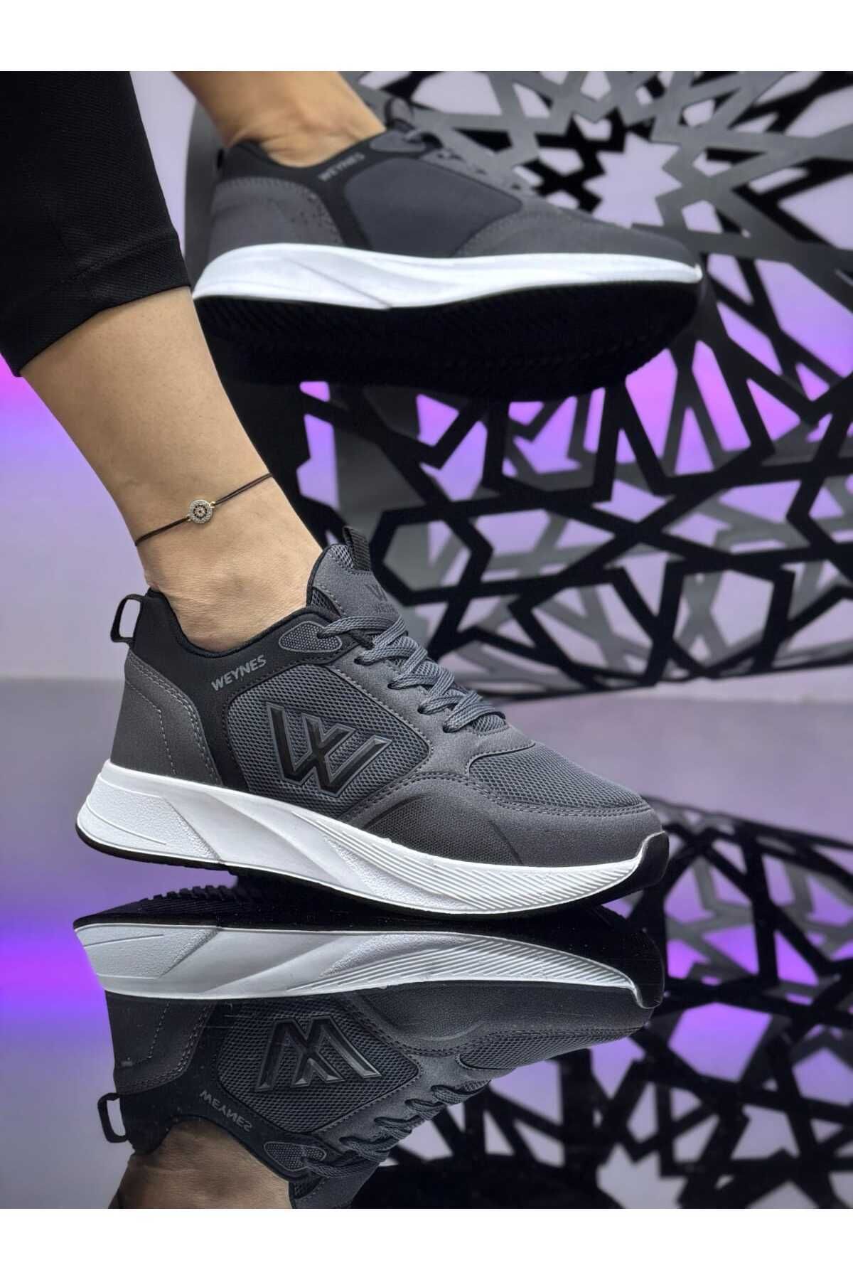 BİKAJOO Kadın Füme Beyaz Günlük Bağcıklı Rahat Spor Ayakkabı Sneaker BKJ4026