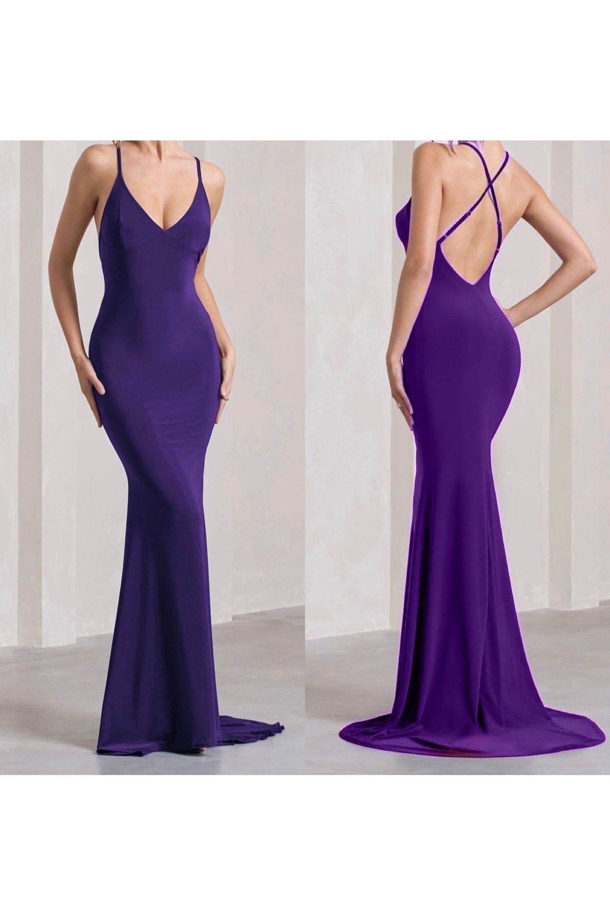 hipnoz butik Kadın sırt dekolte ip askılı uzun elbise