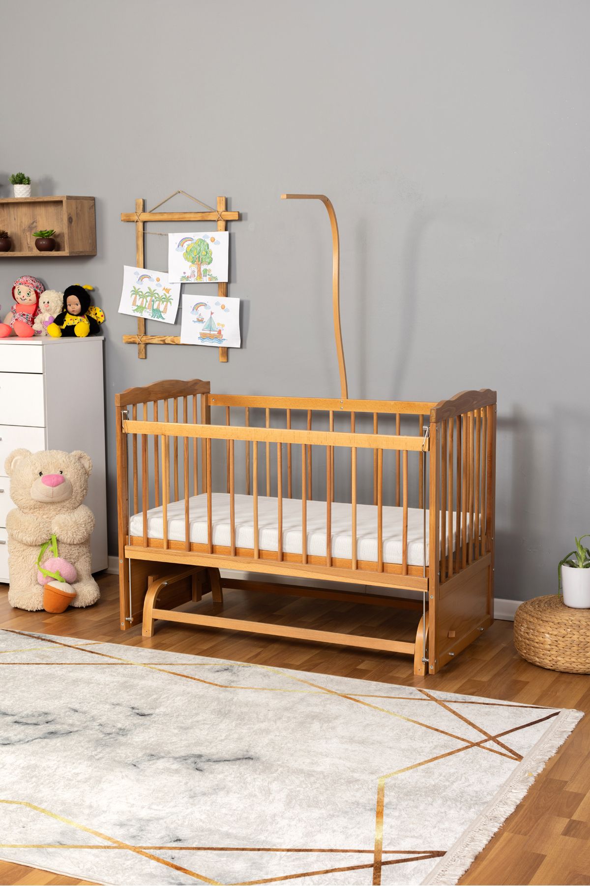 Carino Wins Ahşap Beşik Anne Yanı Yeni Doğan Tutku Doğal Bebek Beşiği TEK YATAK