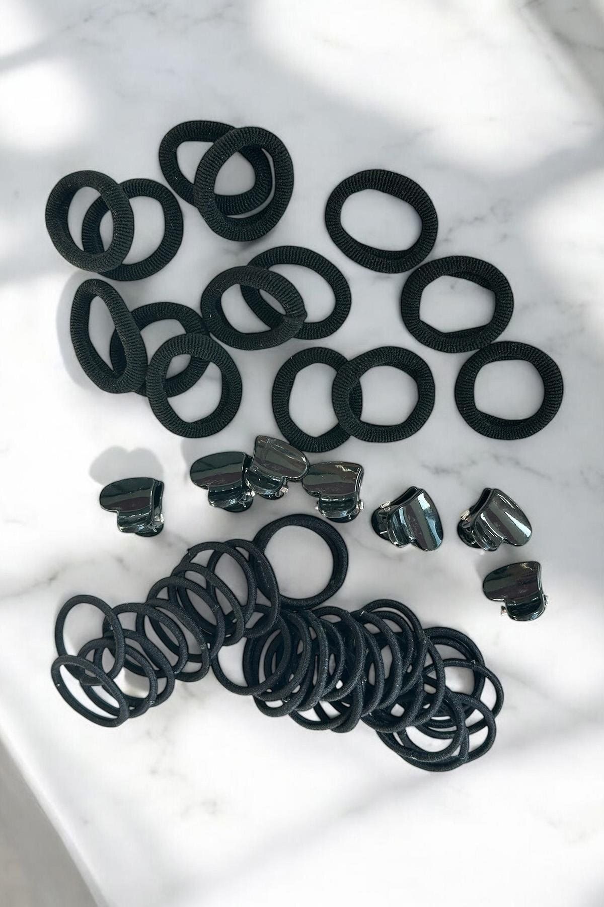 TAKIŞTIR Siyah Renk Lastik Toka Ve Mini Mandal Toka Set