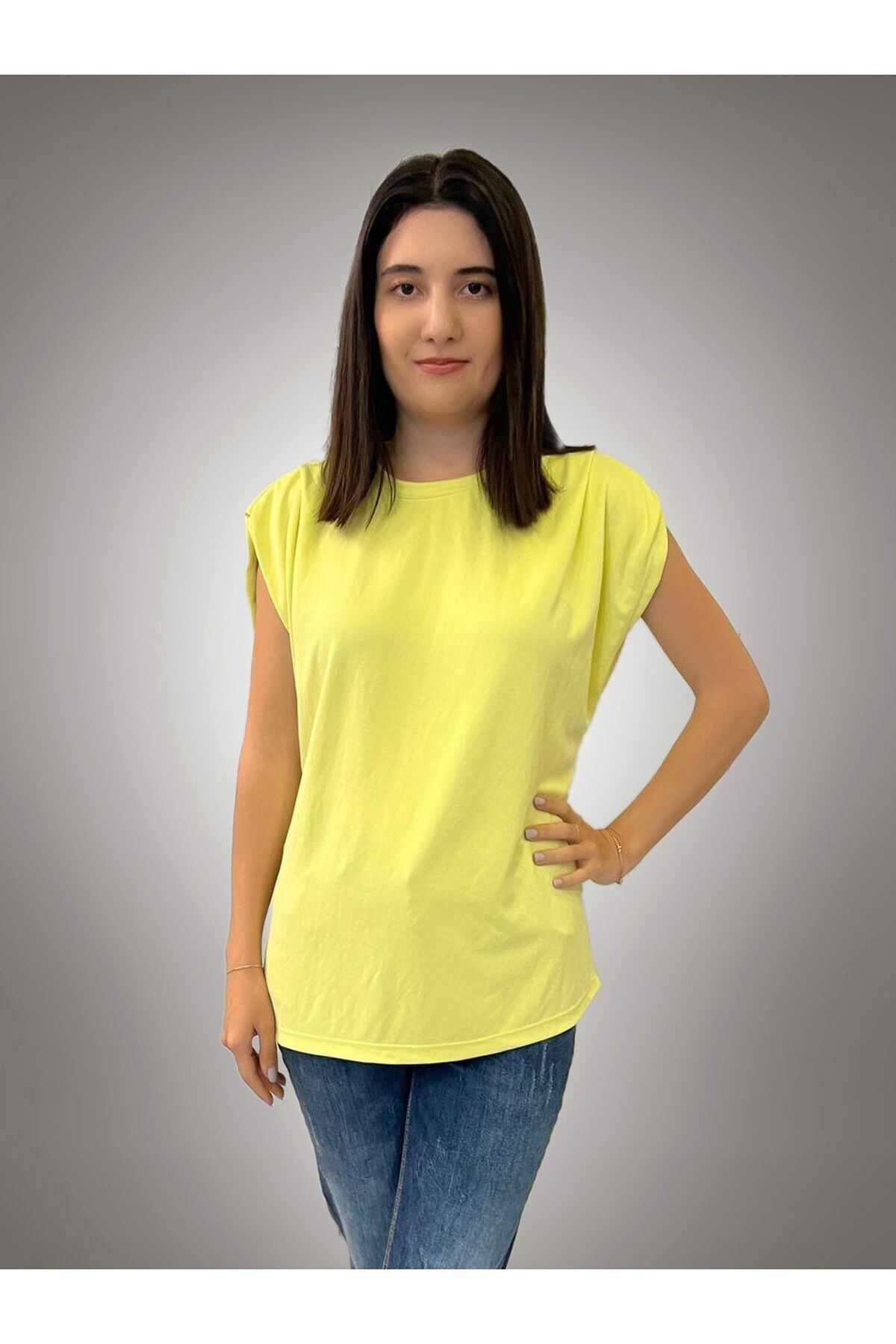 MARE BUTİK Canlı Limon Sarısı Basic Tişört-S