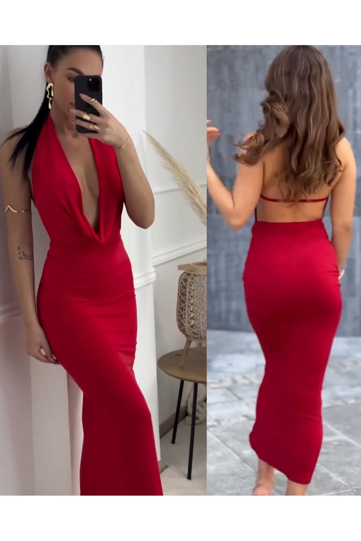hipnoz butik Kadın sırt dekolteli uzun elbise