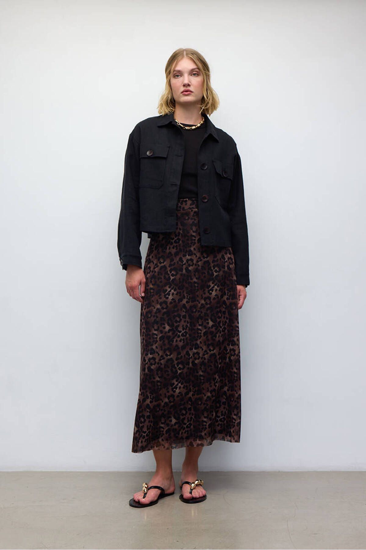 BE BLUE-Leopard Patterned Tulle Skirt 2