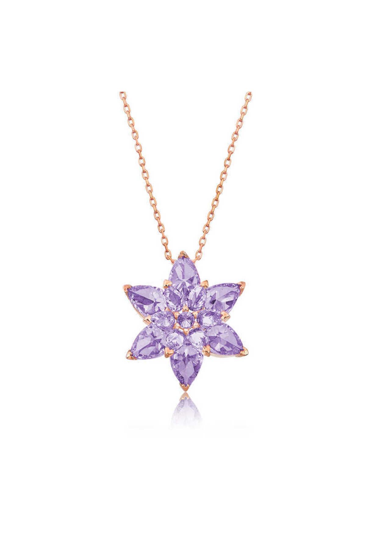 ecepazarlama Gümüş Rose Lila Lotus Çiçeği Kolye