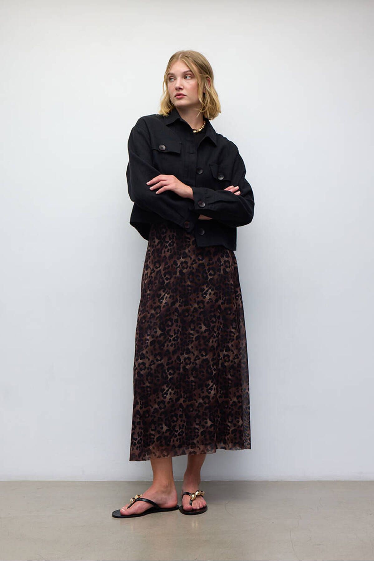 BE BLUE-Leopard Patterned Tulle Skirt 5