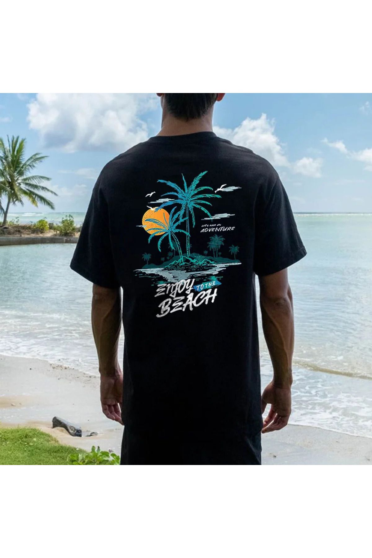 DESCARTES Enjoy the Beach Baskılı Oversize T-shirt