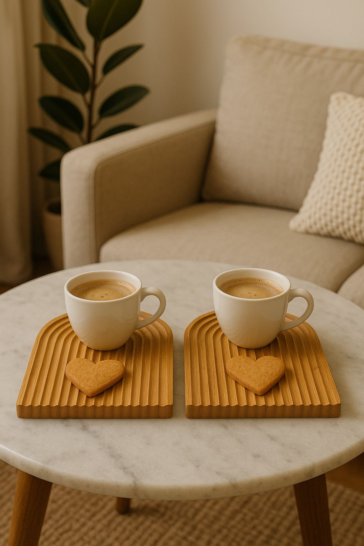 wellhome Doğal Bambu Ahşap 2'li Sunumluk – Dekoratif Ahşap Sunum Tabağı / Yarım Daire Bambu Tepsi