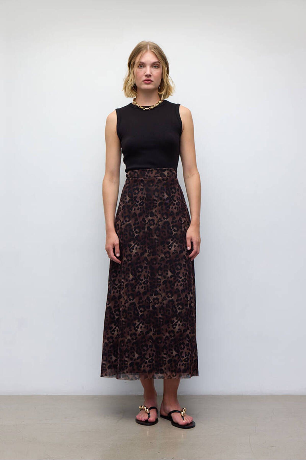 BE BLUE-Leopard Patterned Tulle Skirt 6