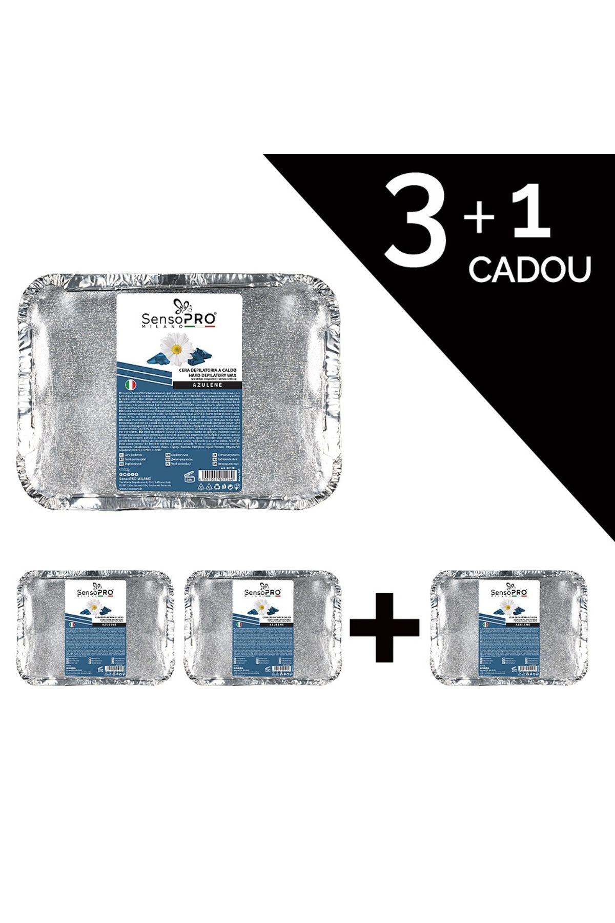 SensoPRO Milano Set 3+1 Ceară De Epilat Tradițională Sensopro Milano Azulene Gratuită, 500g - One Size