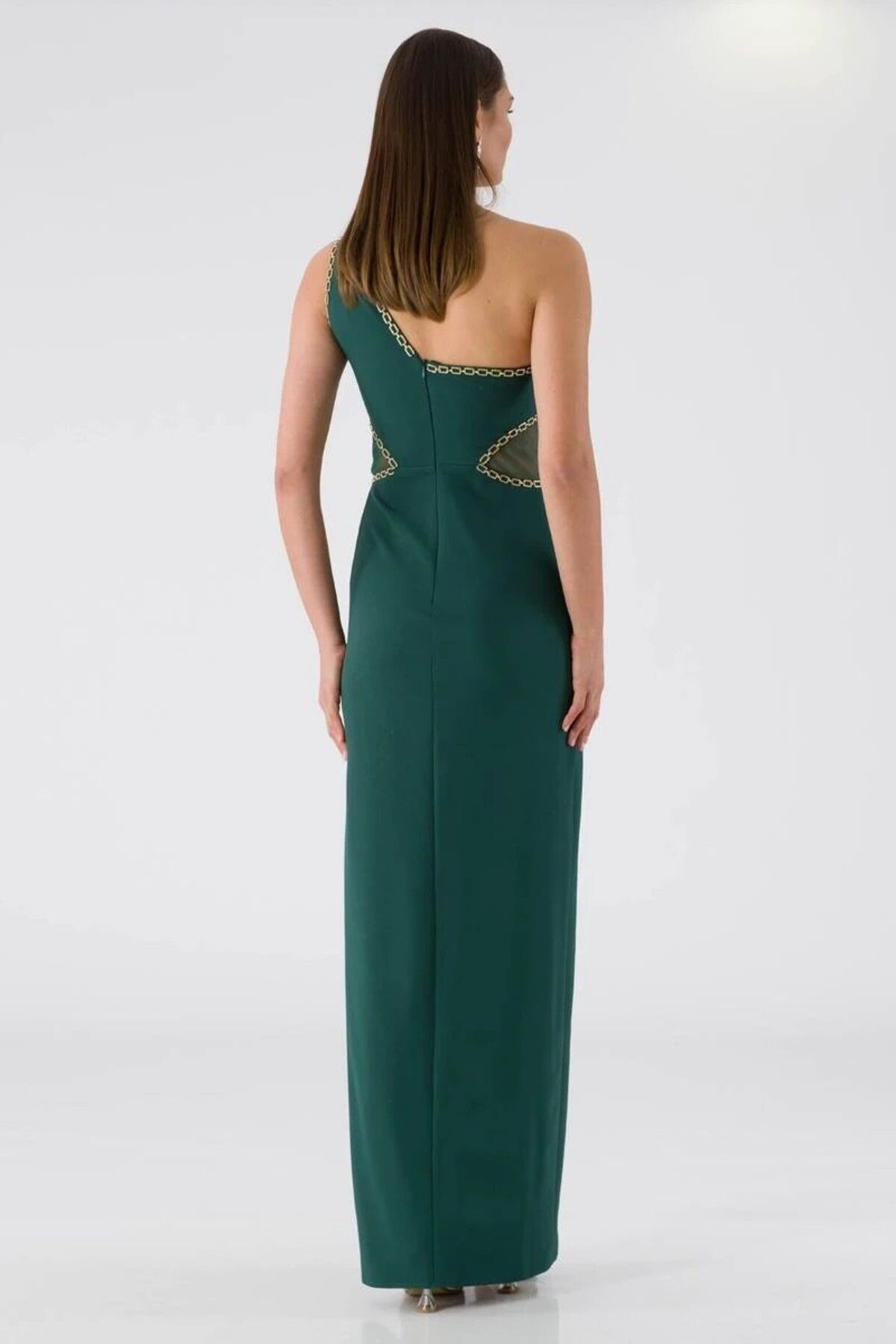 Bluewhite-One Shoulder Tulle Detailed Long Hohny Evening Dress 3