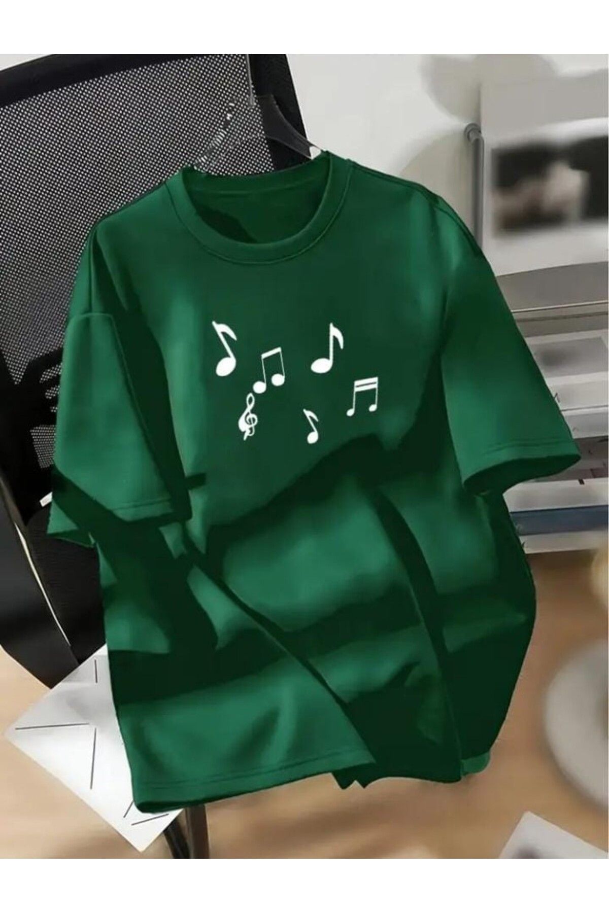 TekTarzz Unisex Müzik Notaları Baskılı Tasarım Tshirt