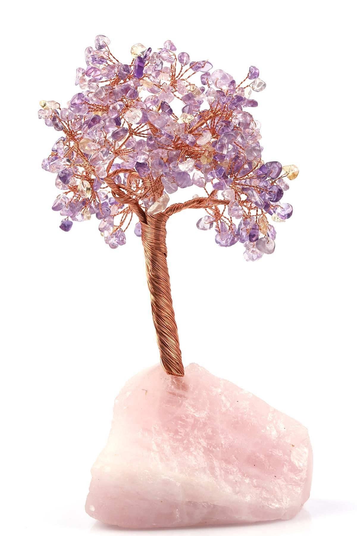 Safnaturel Pembe Kuvars - Ametrin Doğal Taş Tel Sarmalı Ağaç