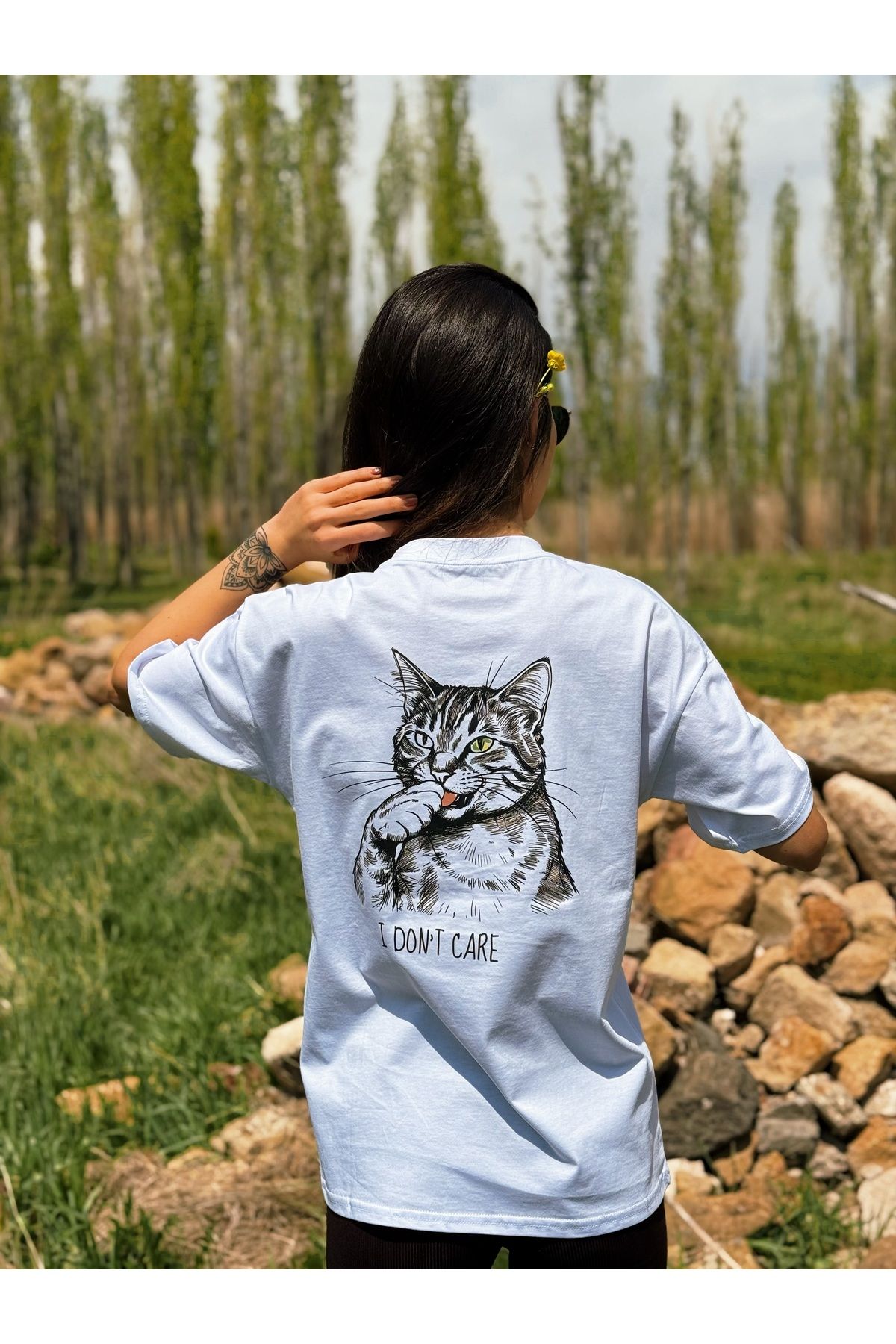 Store Unisex Oversize Tişört - Kedi Baskılı